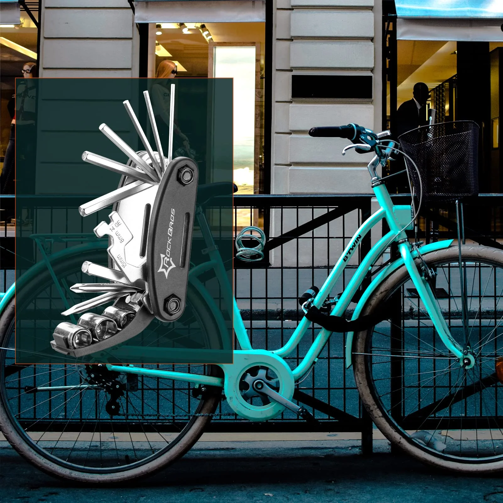 ROCKBROS Bicycle Repair Tool Bike Pocket Multi Function Folding Tool 16 in 1 Black - Image 7