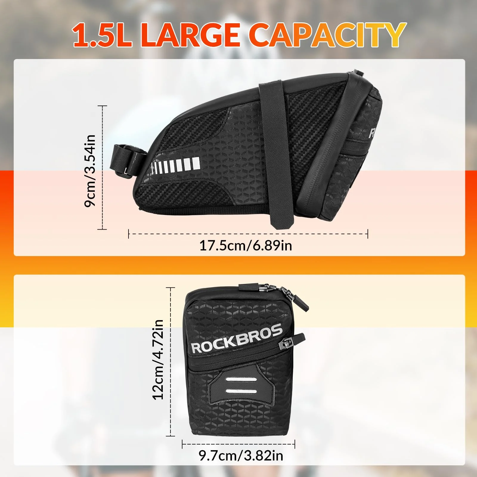 ROCKBROS Bicycle Saddle Bag Waterproof Reflective Cycling Seatpost Bag 1.5L - Image 3