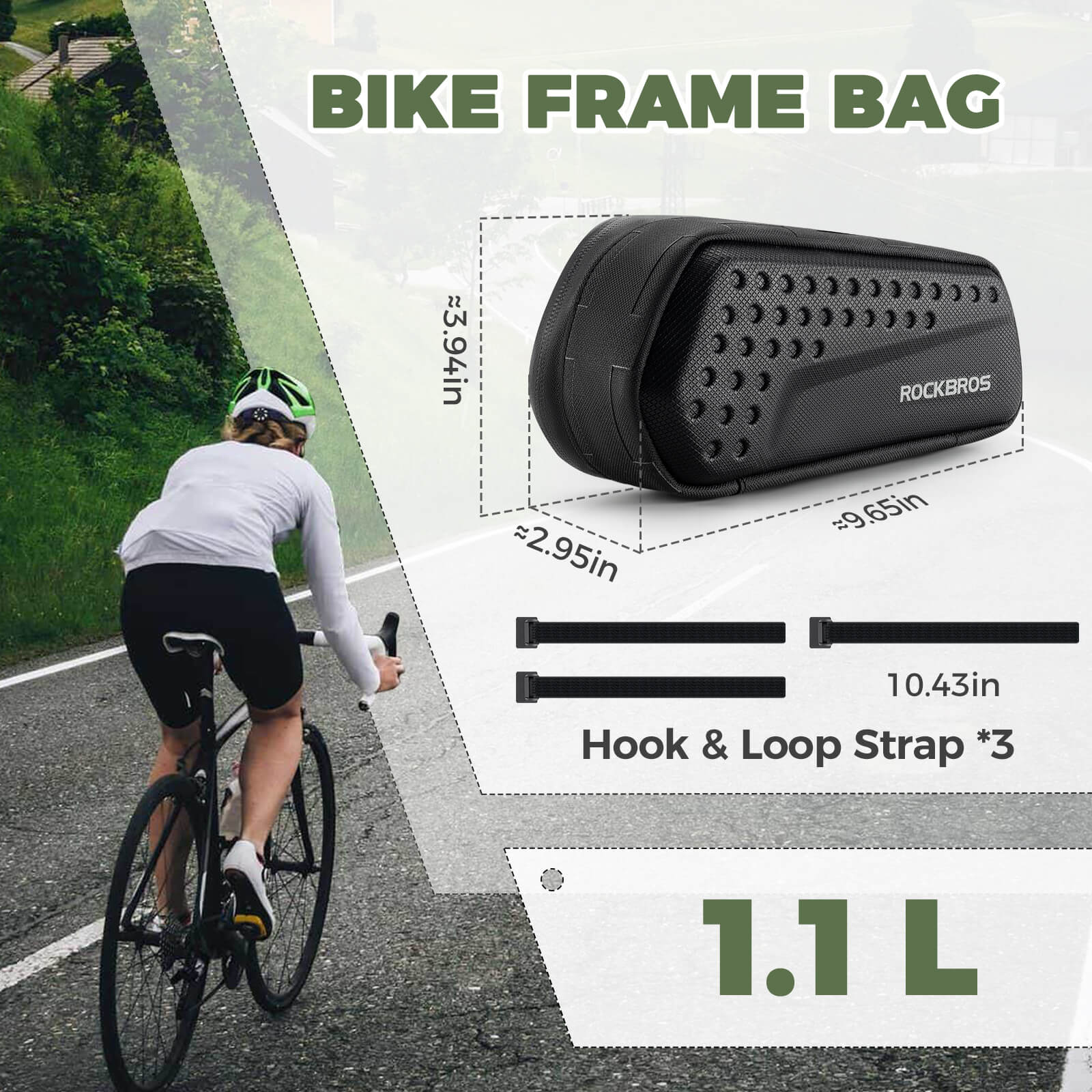 ROCKBROS Hard Shell Bike Frame Bag 1.1L Black - Image 4