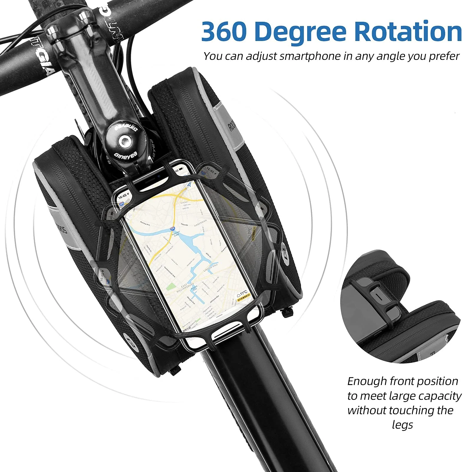 ROCKBROS Bike Frame Bag with 360° Rotation Phone Holder with Rain Cover - Image 3