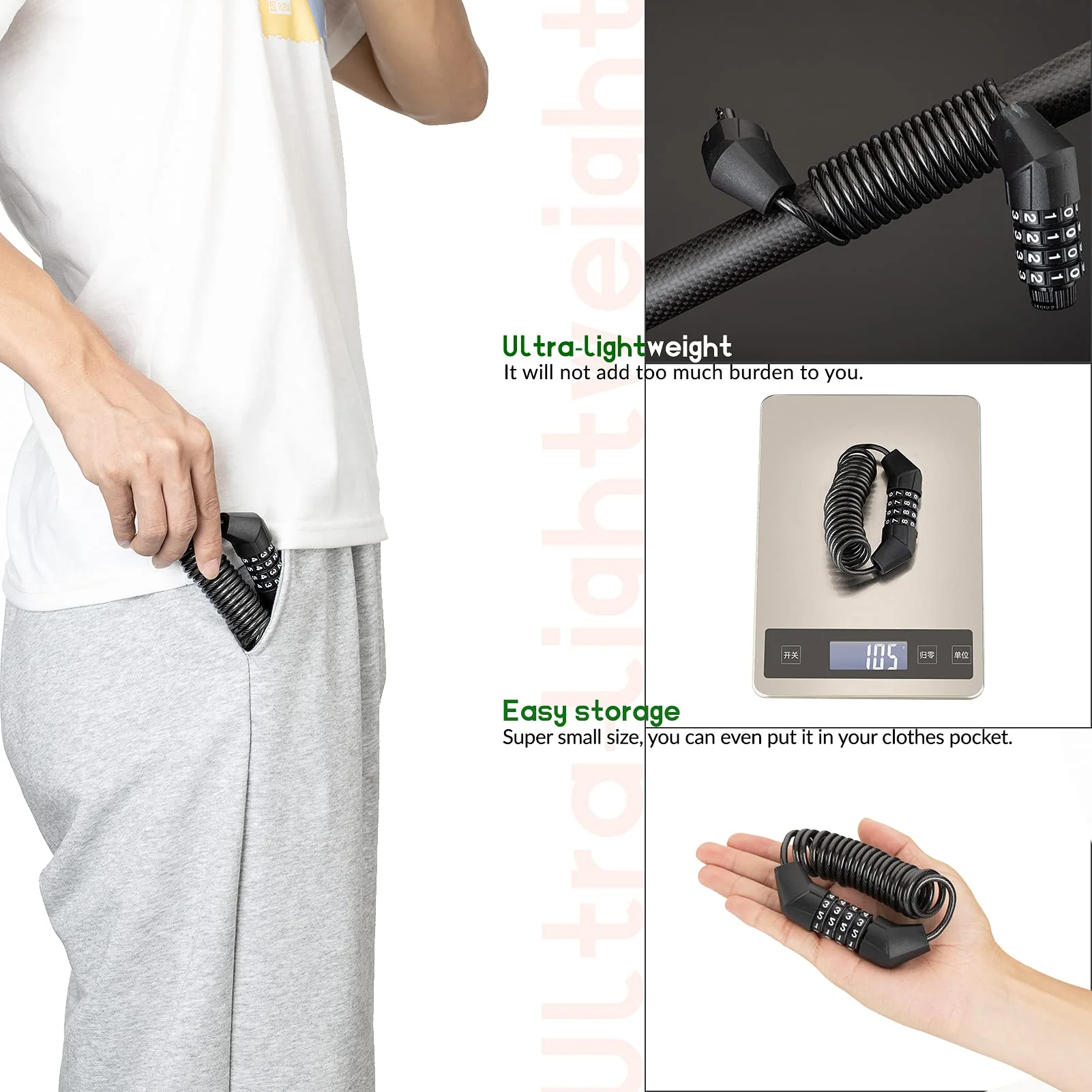 ROCKBROS Bike Helmet Lock Mini Cable Lock 1.5m Bicycle Security Password - Image 5