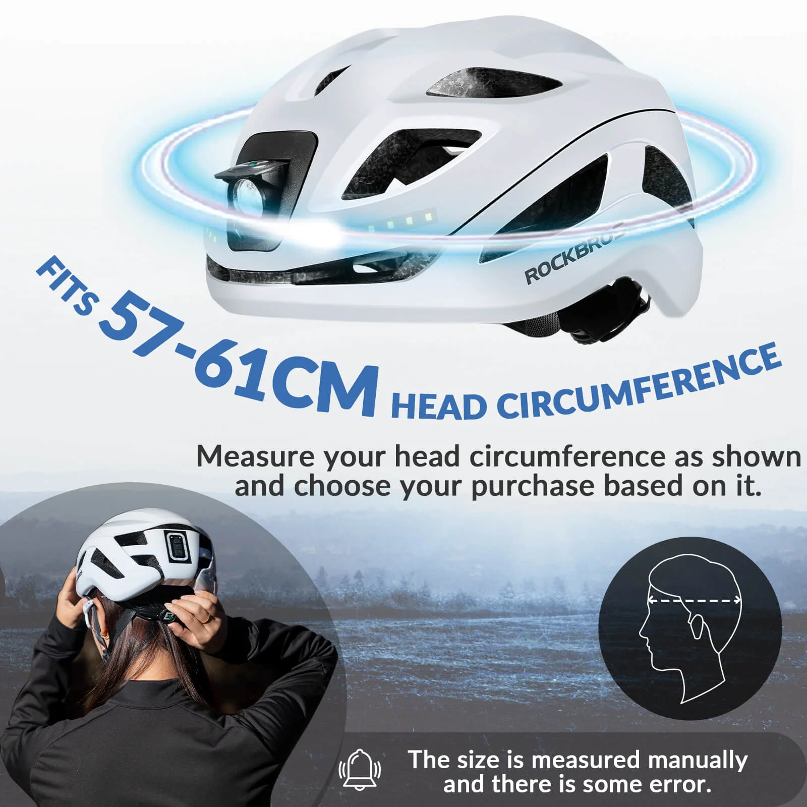 ROCKBROS Bike Helmet with Light USB Rechargeable Cycling Helmet Adjustable - Image 13