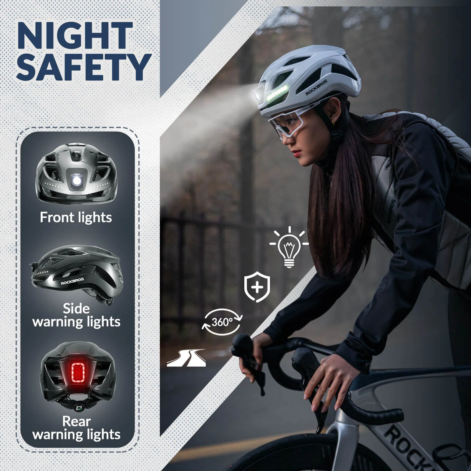 ROCKBROS Bike Helmet with Light USB Rechargeable Cycling Helmet Adjustable - Image 17