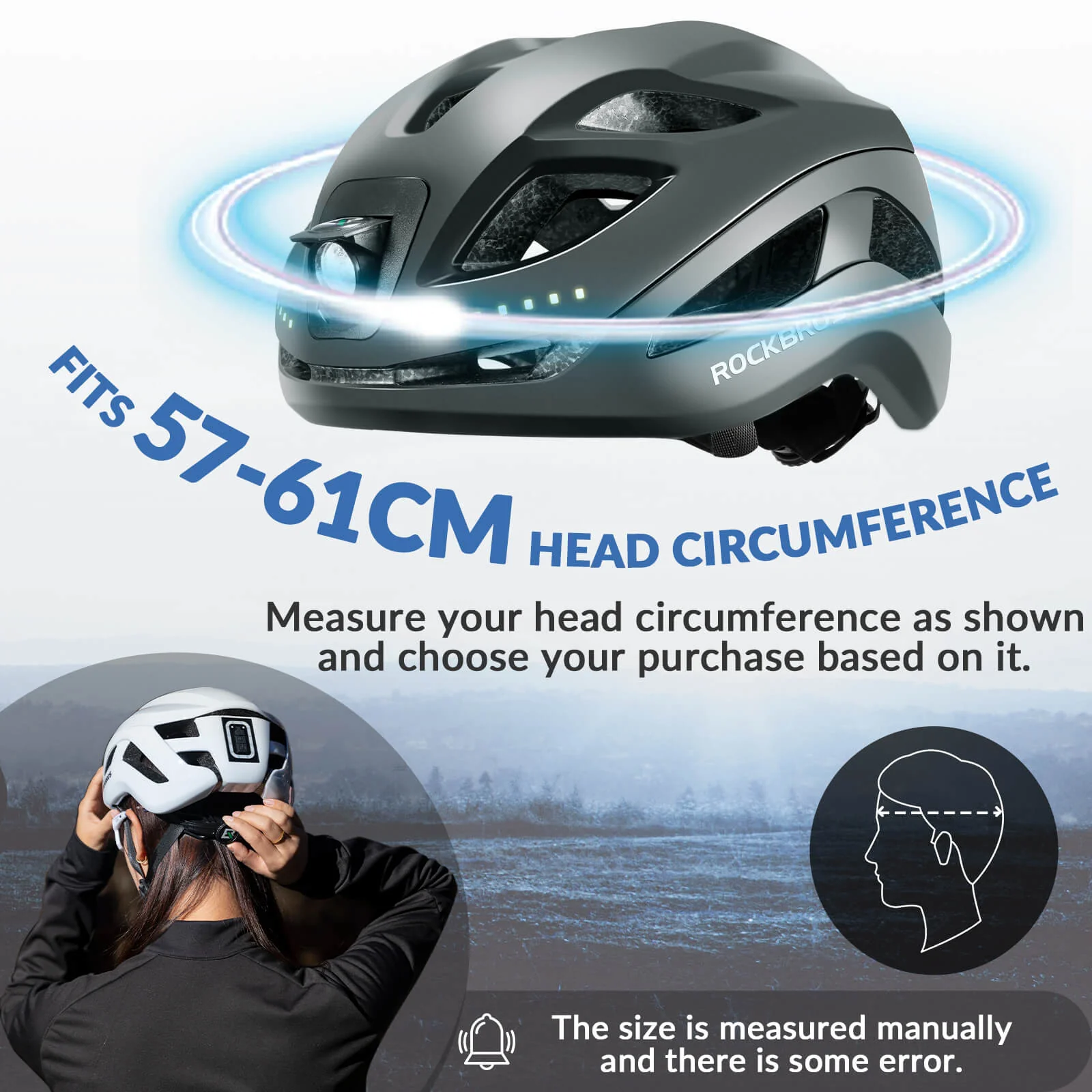 ROCKBROS Bike Helmet with Light USB Rechargeable Cycling Helmet Adjustable - Image 20
