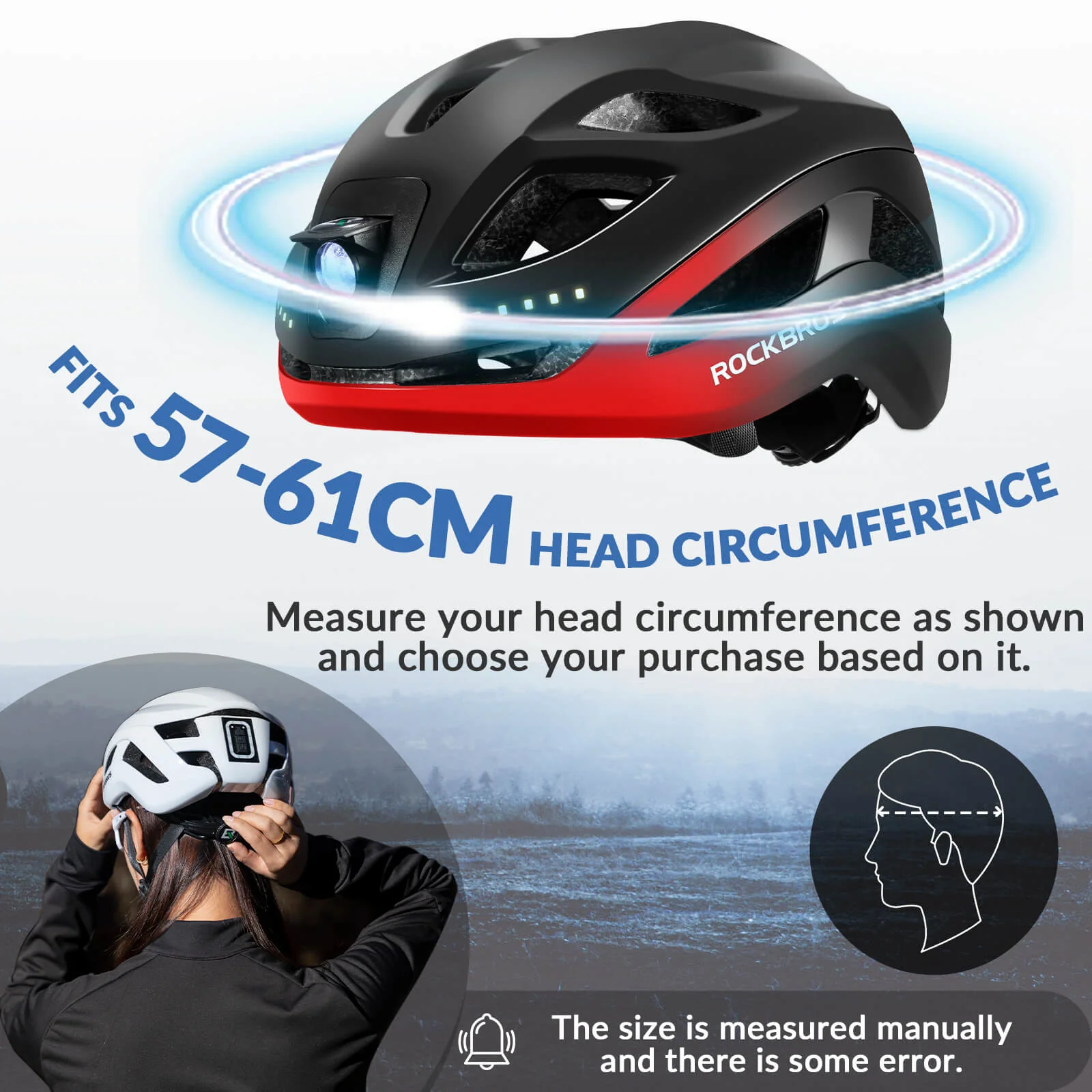ROCKBROS Bike Helmet with Light USB Rechargeable Cycling Helmet Adjustable - Image 27