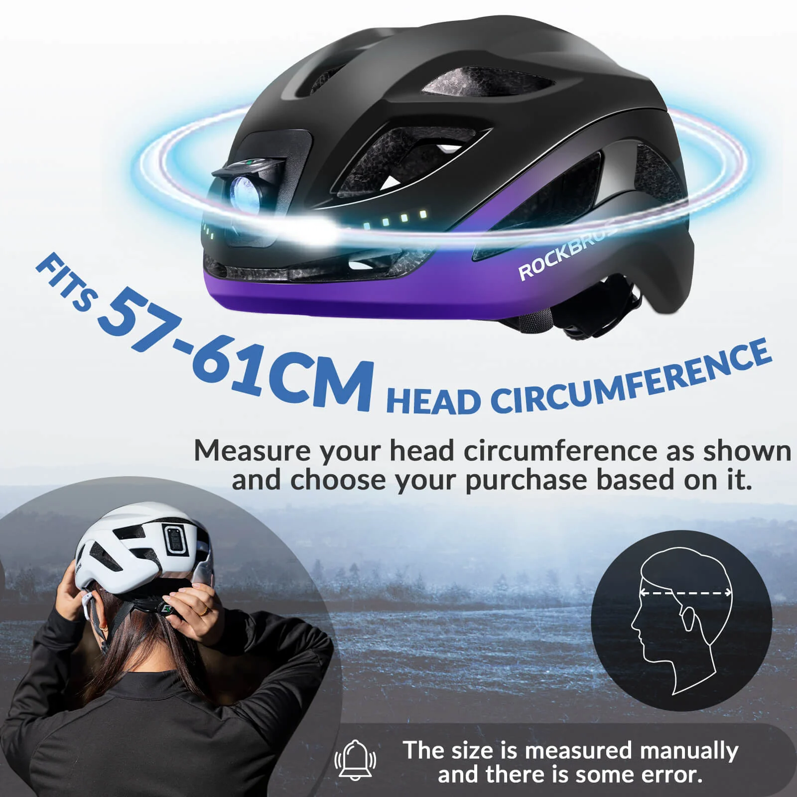 ROCKBROS Bike Helmet with Light USB Rechargeable Cycling Helmet Adjustable - Image 34