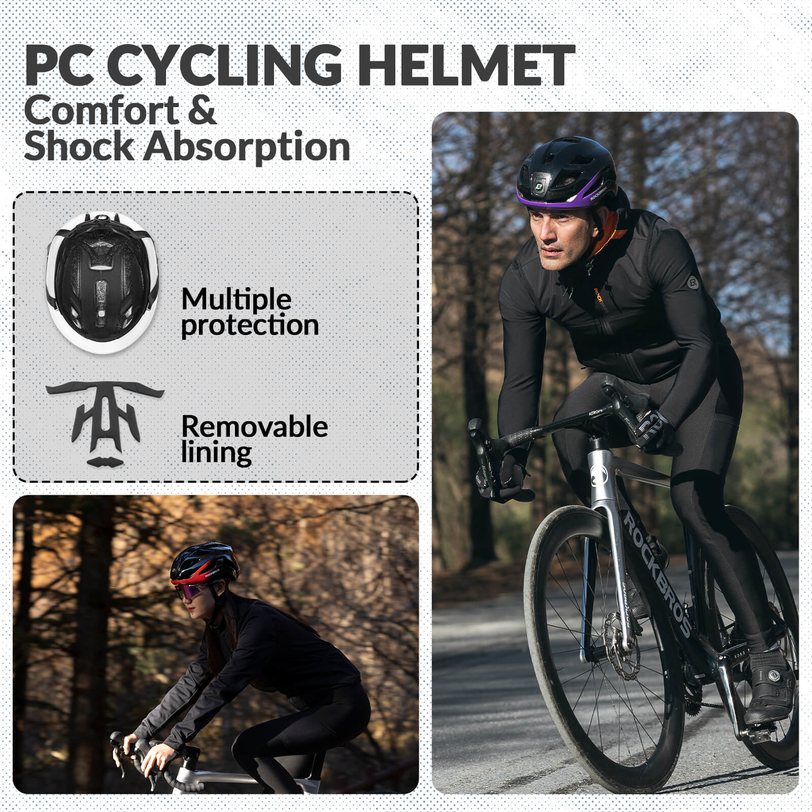 ROCKBROS Bike Helmet with Light USB Rechargeable Cycling Helmet Adjustable - Image 5