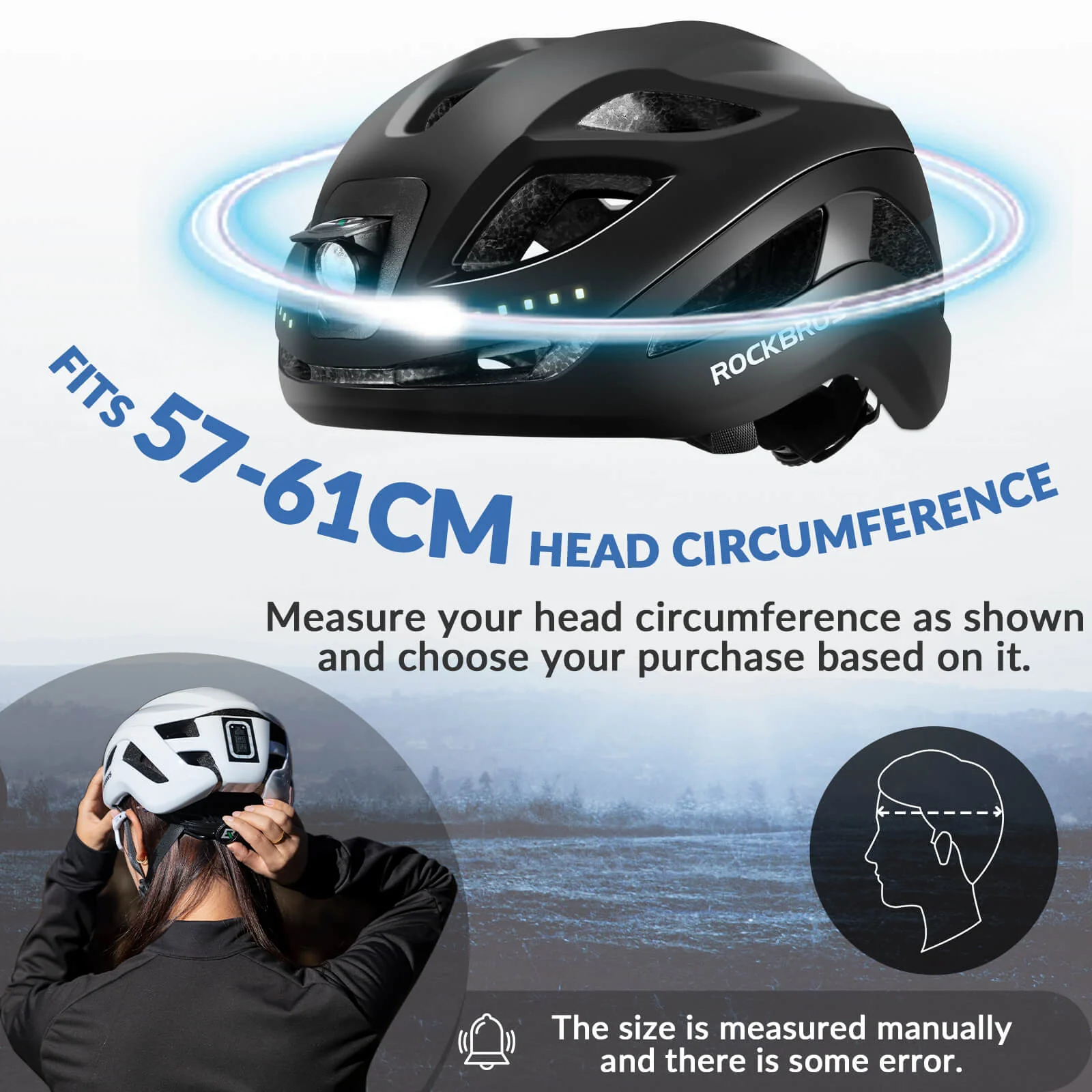 ROCKBROS Bike Helmet with Light USB Rechargeable Cycling Helmet Adjustable - Image 6