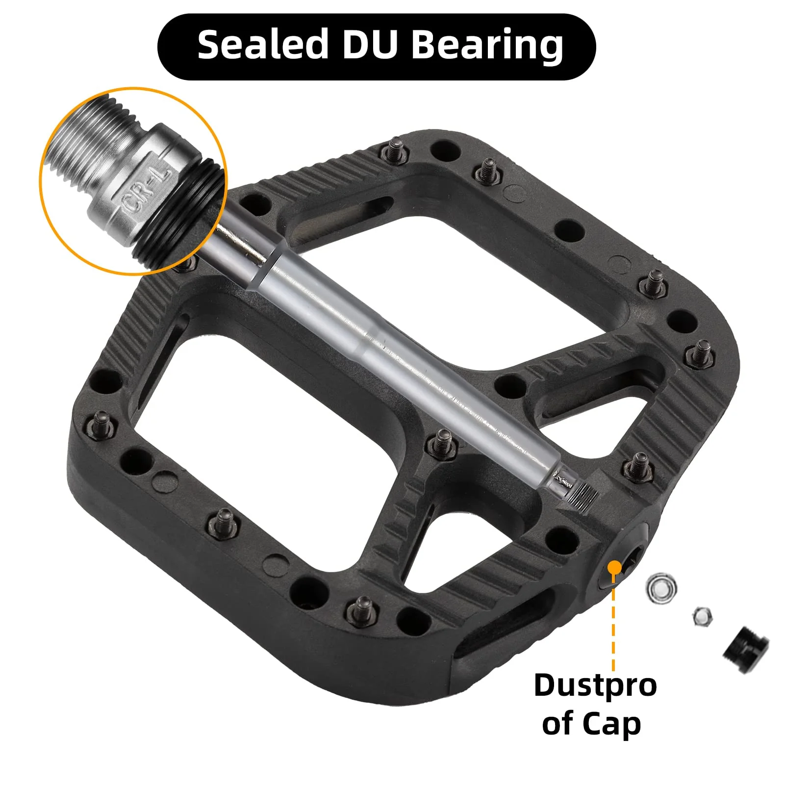 ROCKBROS Bike Pedals Nylon Fiber 9/16 Cycling Wide Platform Flat - Image 2