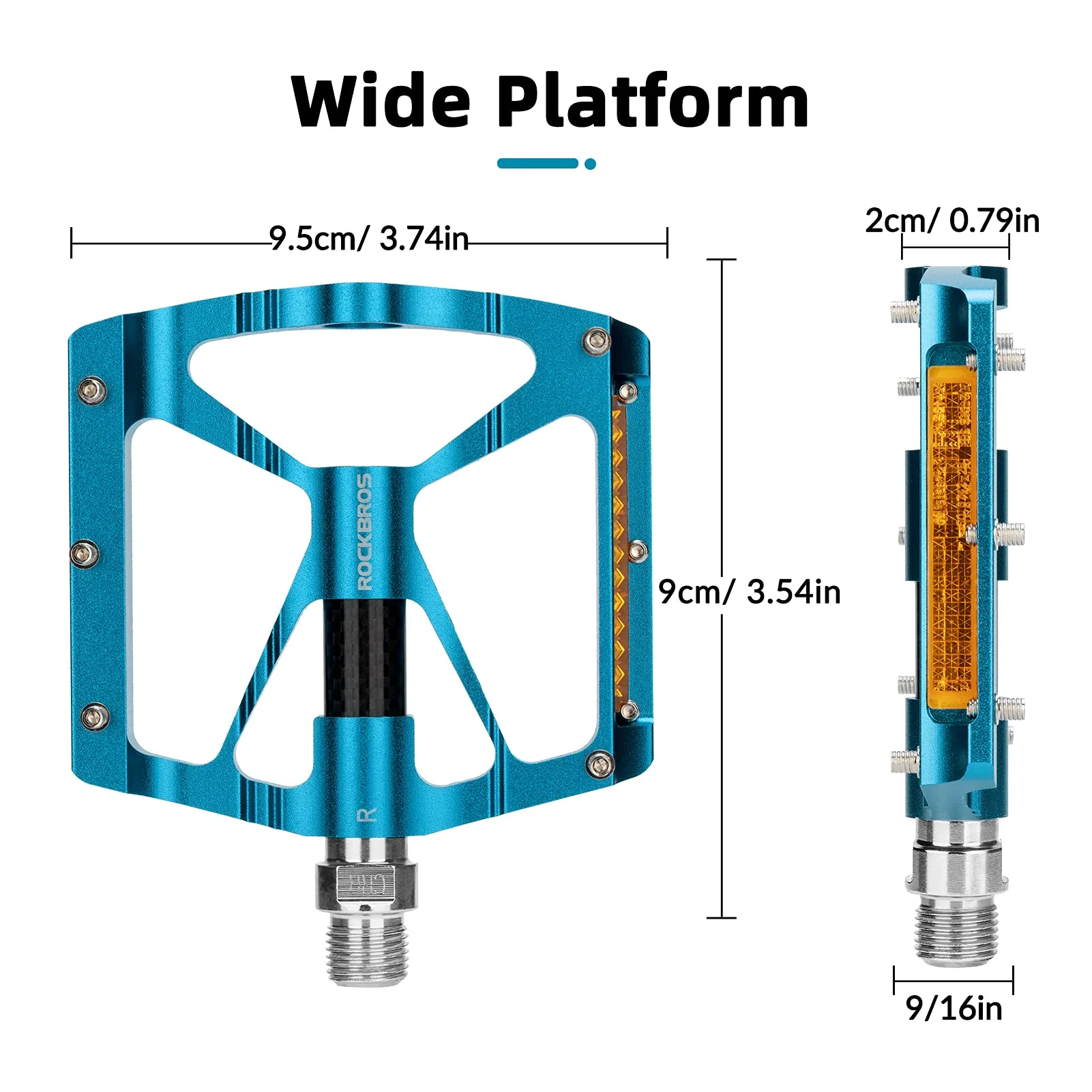 ROCKBROS Bike Pedals With Reflector Aluminum Alloy Flat Pedals (Pair) - Image 10