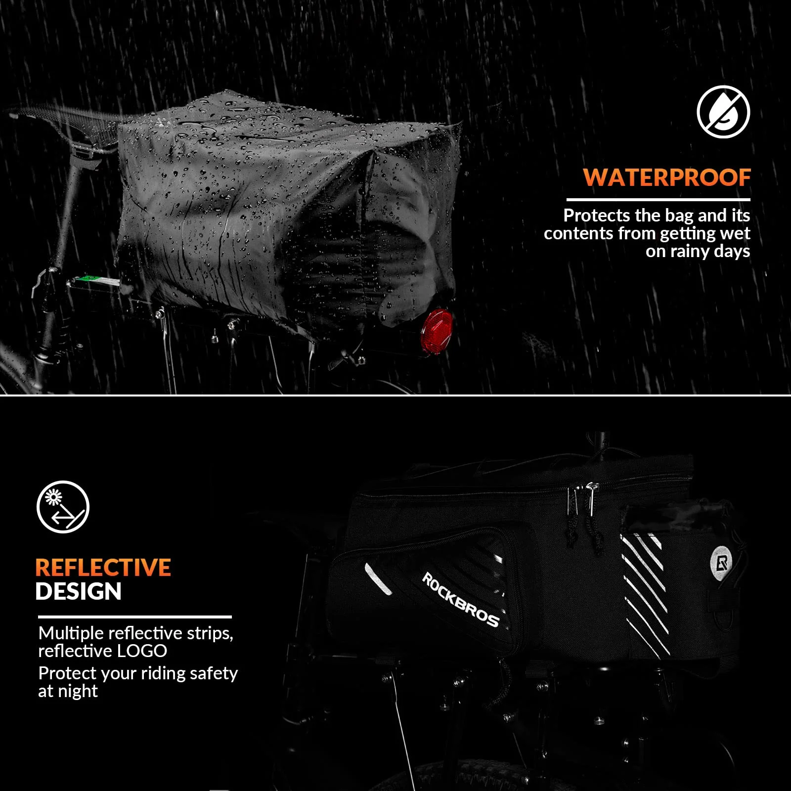 ROCKBROS Bike Rear Rack Bag Large Capacity Trunk Bag with Rain Cover 9-12L - Image 4