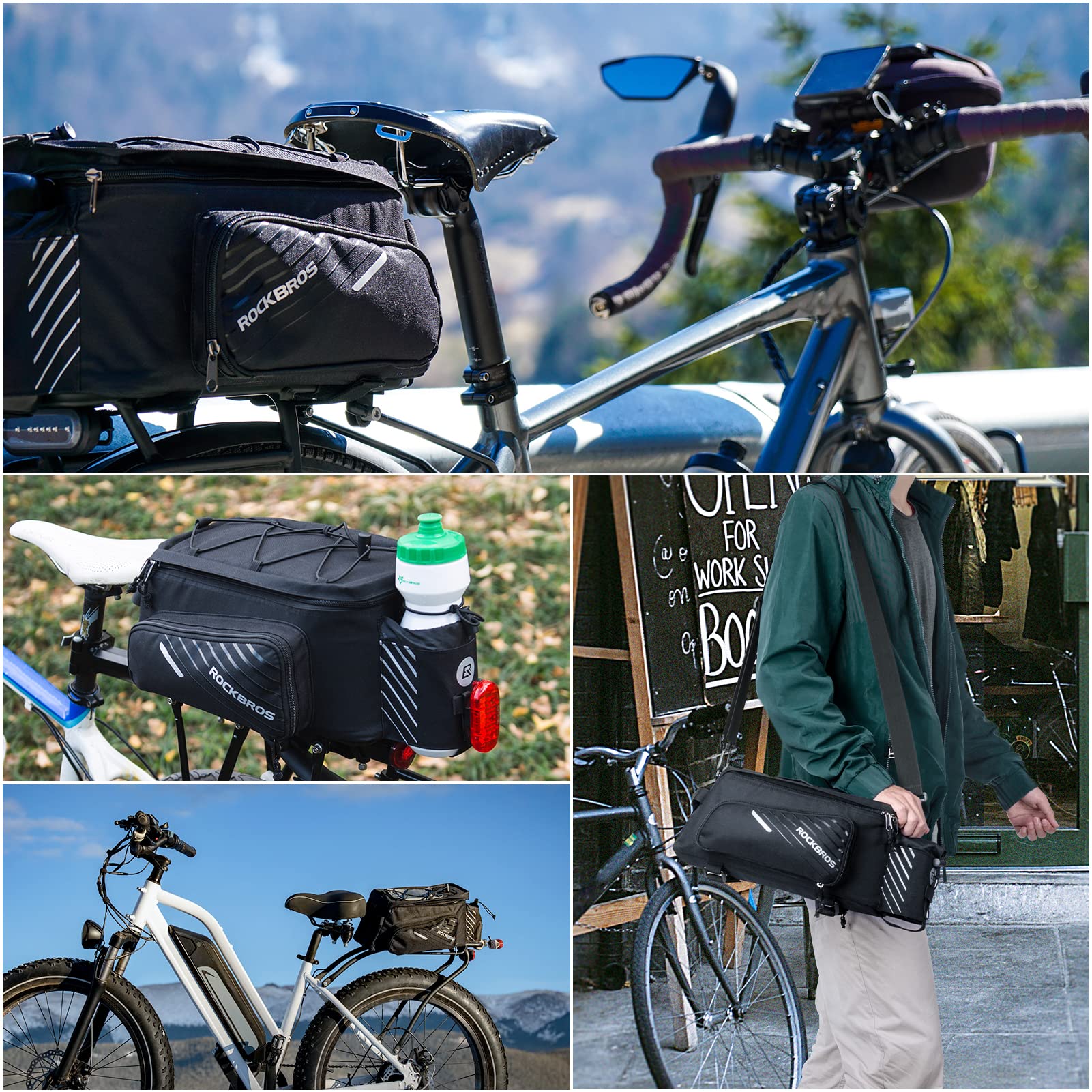 ROCKBROS Bike Rear Rack Bag Large Capacity Trunk Bag with Rain Cover 9-12L - Image 6