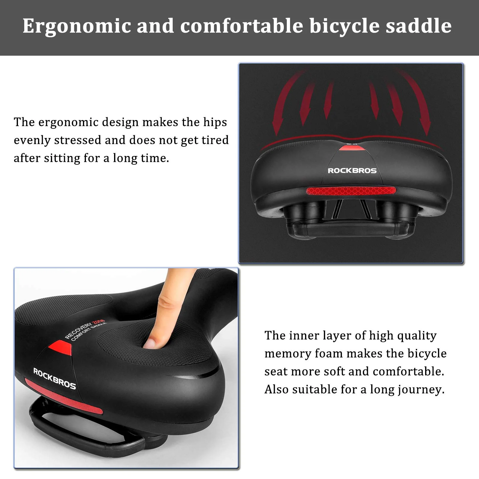 ROCKBROS Bike Seat Comfort Reflective Bike Saddle Soft Wide - Image 6