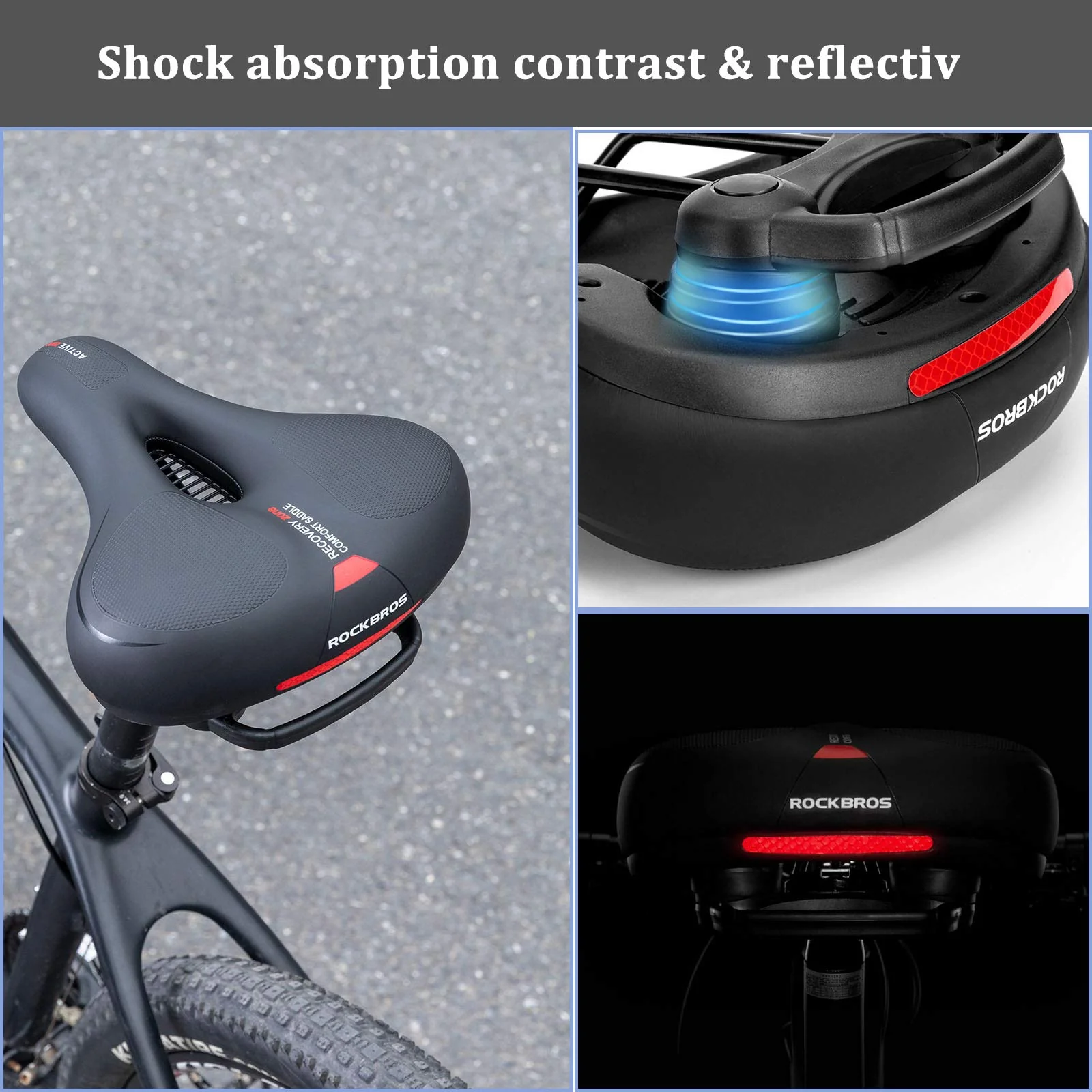 ROCKBROS Bike Seat Comfort Reflective Bike Saddle Soft Wide - Image 9