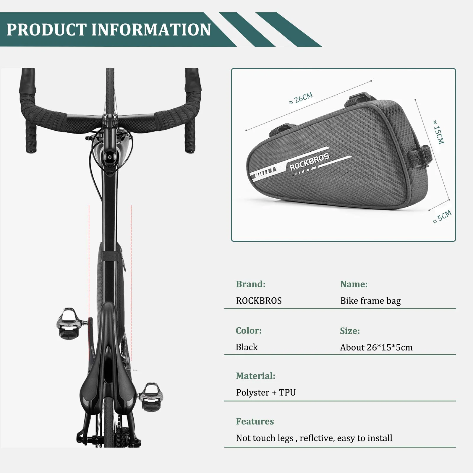 ROCKBROS Bike Triangle Bag Side Opening Corner Pouch Storage Bag - Image 10