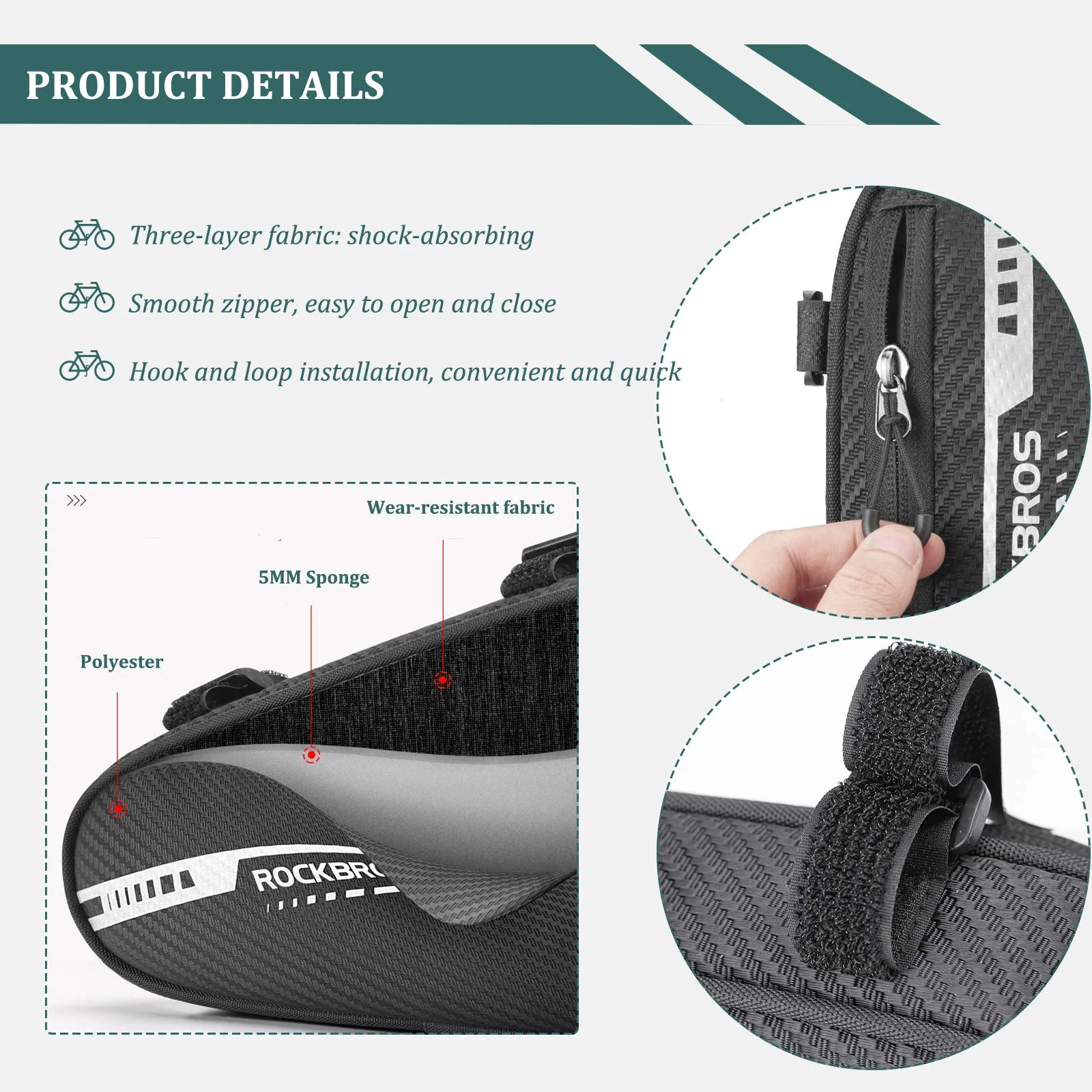 ROCKBROS Bike Triangle Bag Side Opening Corner Pouch Storage Bag - Image 18