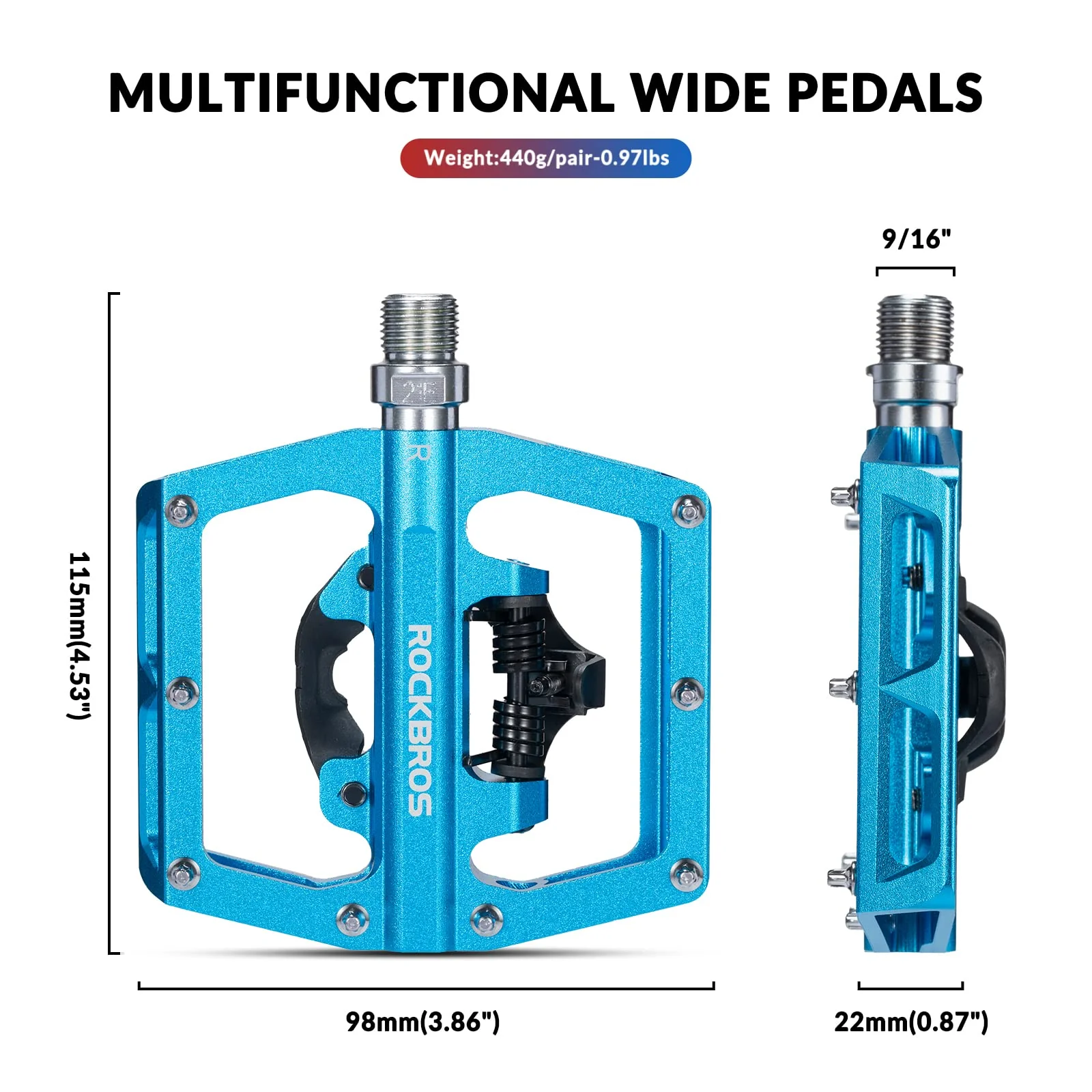 ROCKBROS Dual Functionality Bike Pedals Clipless Flat Bike Pedals (Pair) - Image 12