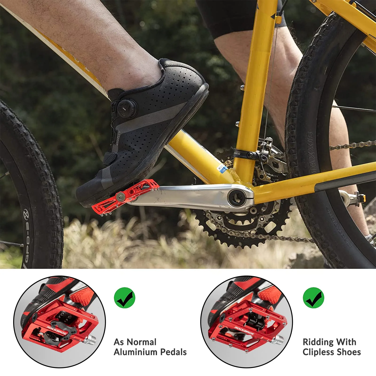 ROCKBROS Dual Functionality Bike Pedals Clipless Flat Bike Pedals (Pair) - Image 14