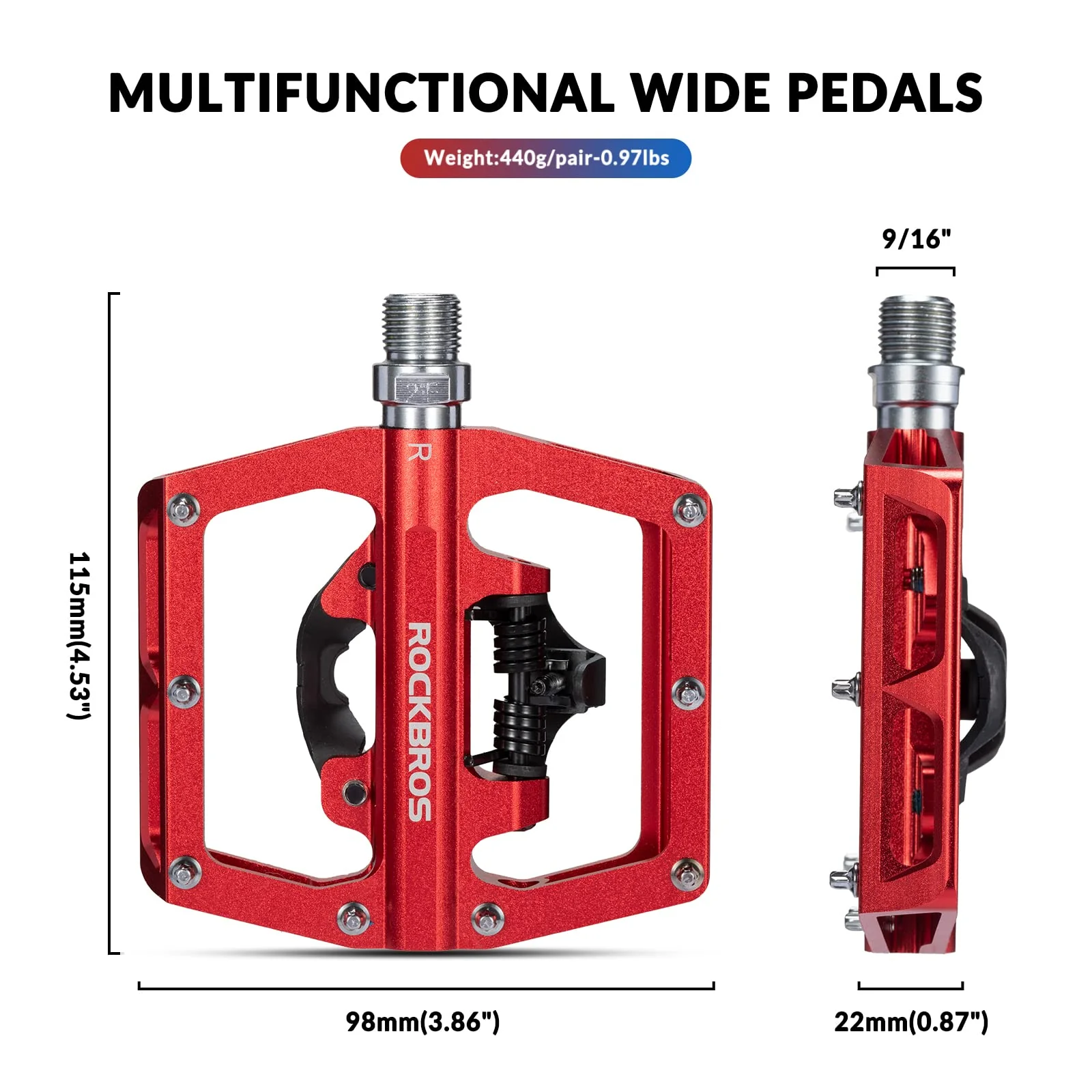 ROCKBROS Dual Functionality Bike Pedals Clipless Flat Bike Pedals (Pair) - Image 18