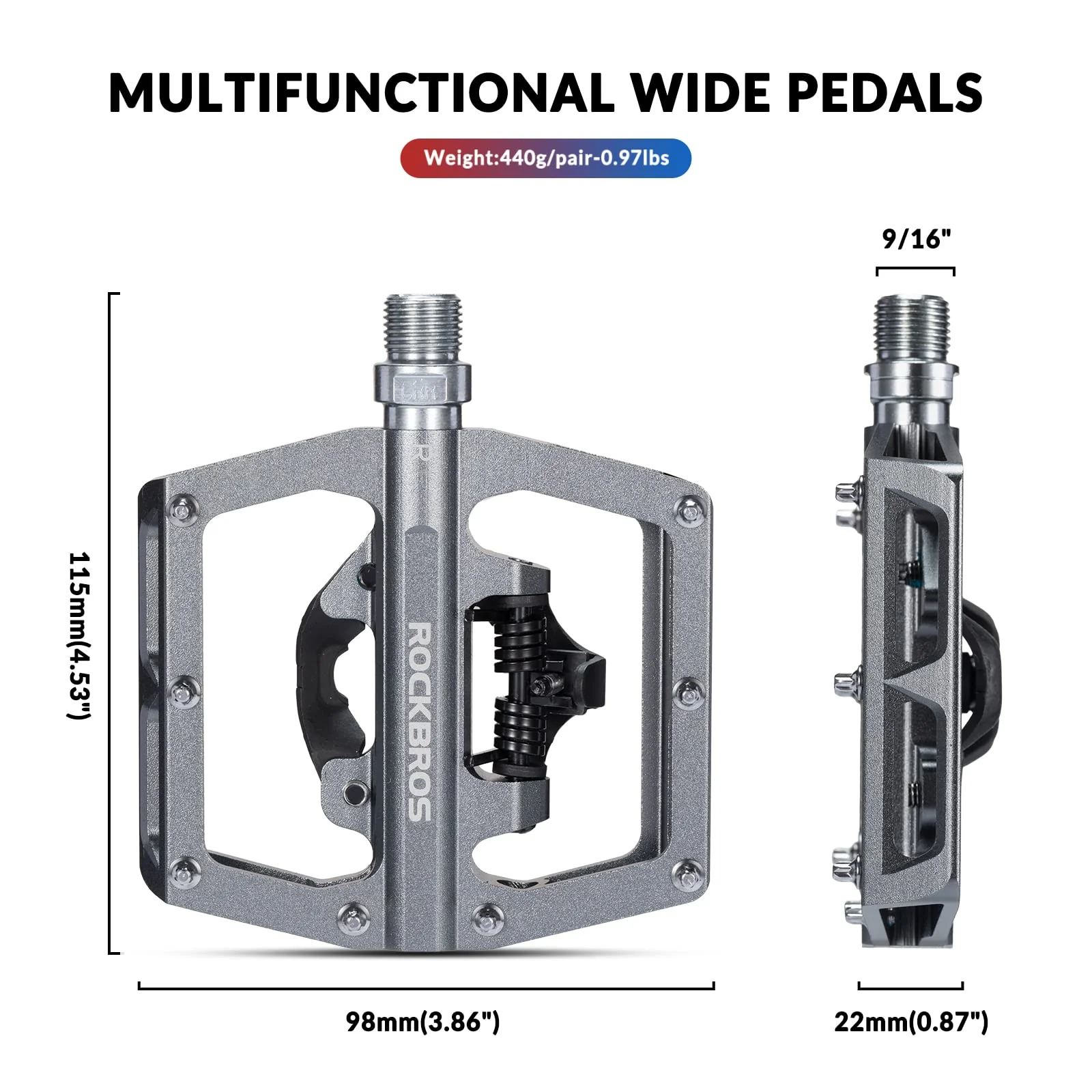 ROCKBROS Dual Functionality Bike Pedals Clipless Flat Bike Pedals (Pair) - Image 24
