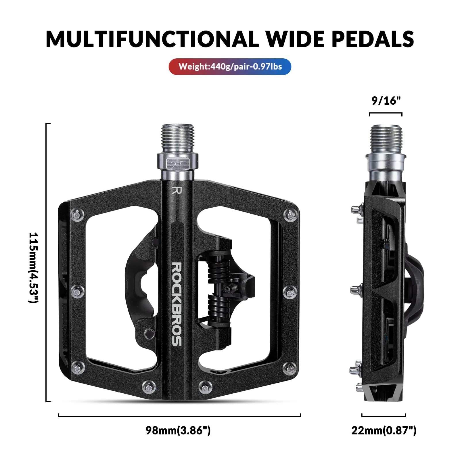 ROCKBROS Dual Functionality Bike Pedals Clipless Flat Bike Pedals (Pair) - Image 6