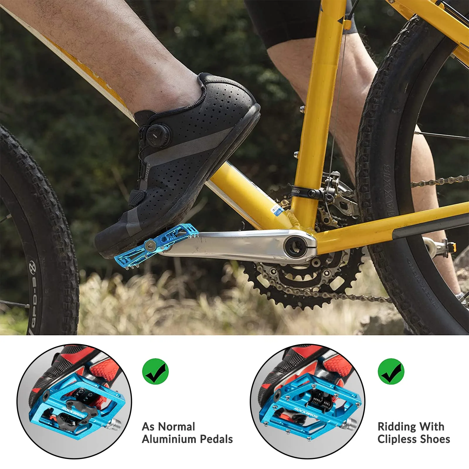 ROCKBROS Dual Functionality Bike Pedals Clipless Flat Bike Pedals (Pair) - Image 8