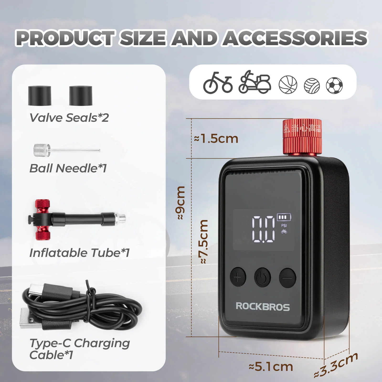 ROCKBROS Electric Bicycle Pump Portable Mini Air Pump LED Display - Image 4