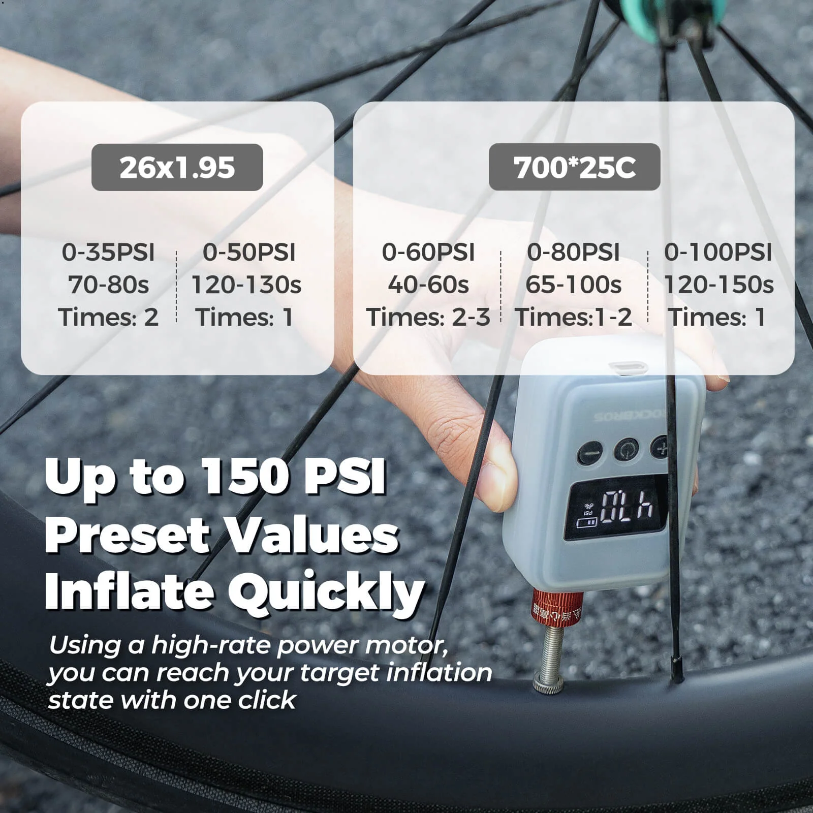 ROCKBROS Electric Bicycle Pump Portable Mini Air Pump LED Display - Image 5