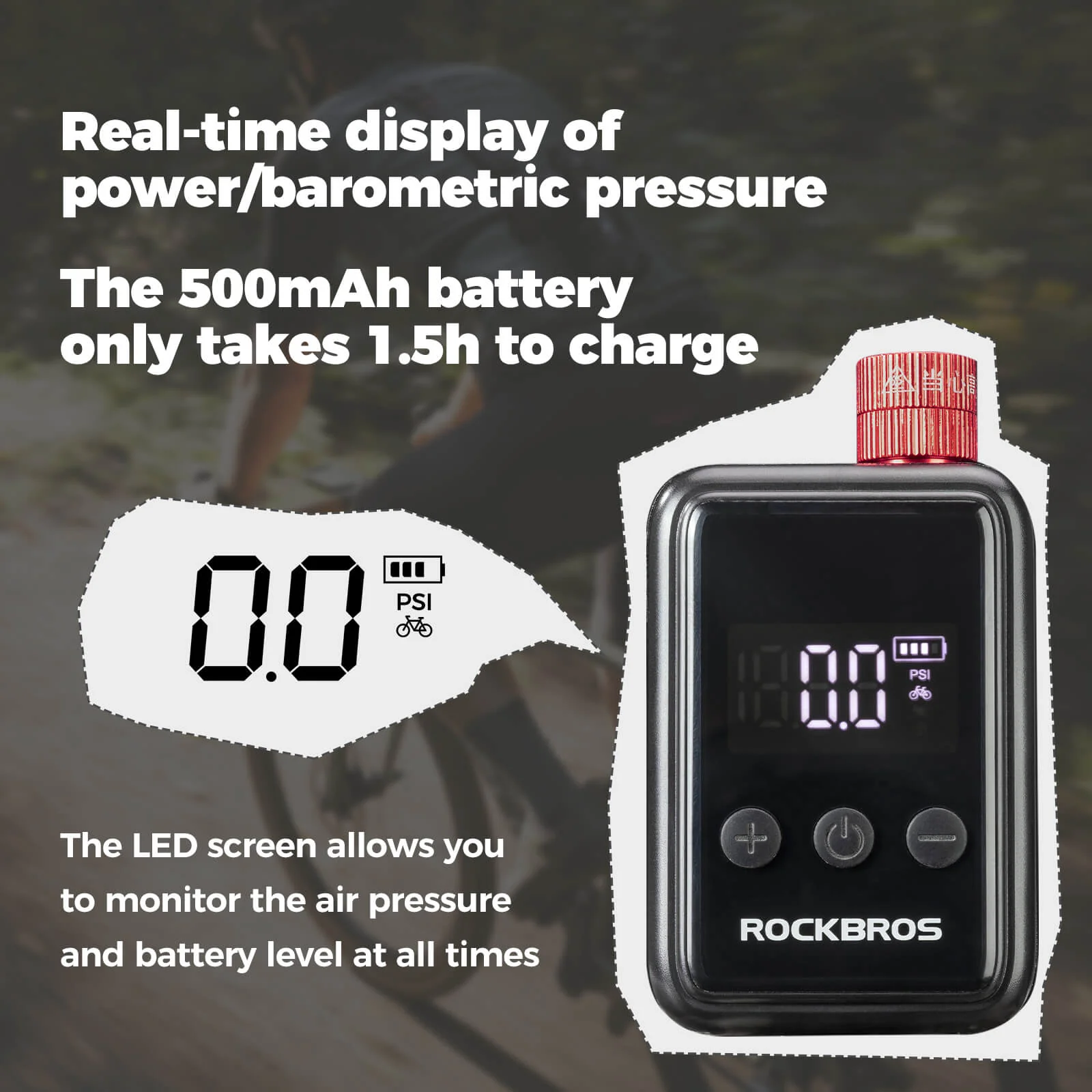 ROCKBROS Electric Bicycle Pump Portable Mini Air Pump LED Display - Image 7