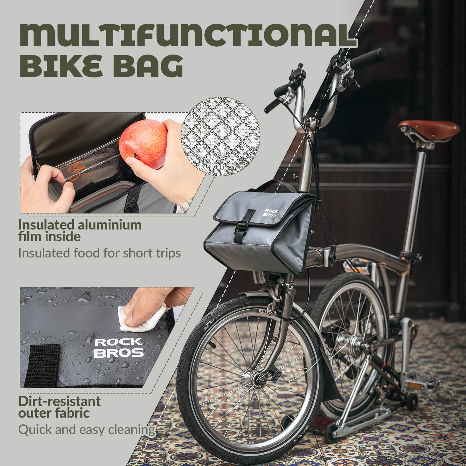 ROCKBROS Folding Bike Handlebar Bag Backpack 4-7L - Image 5