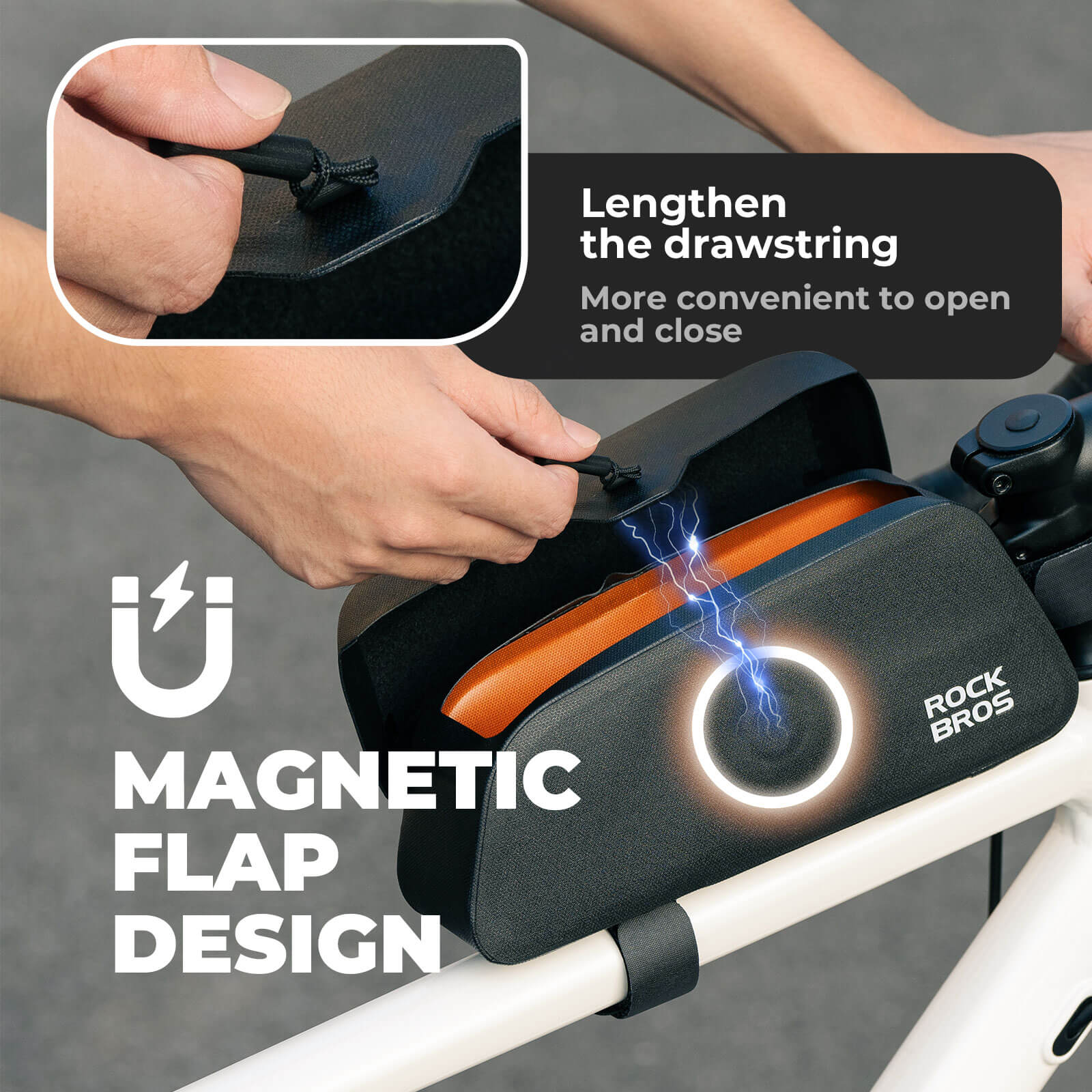 ROCKBROS Frame Bag Magnetic Zipless Top Tube Bag 100% Waterproof 0.6L-0.9L - Image 7