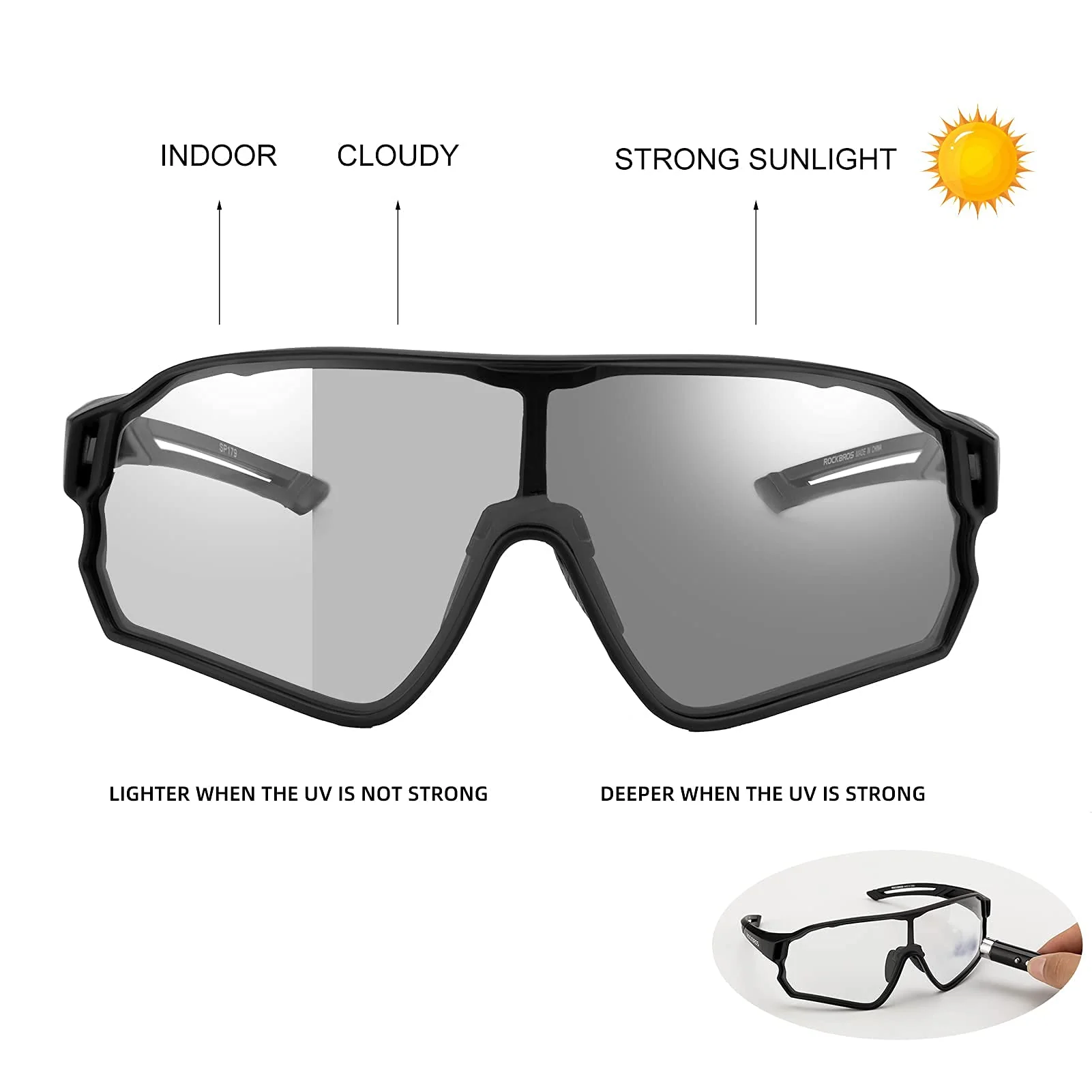 ROCKBROS Full Frame Photochromic Sunglasses Cycling Sunglasses - Image 3