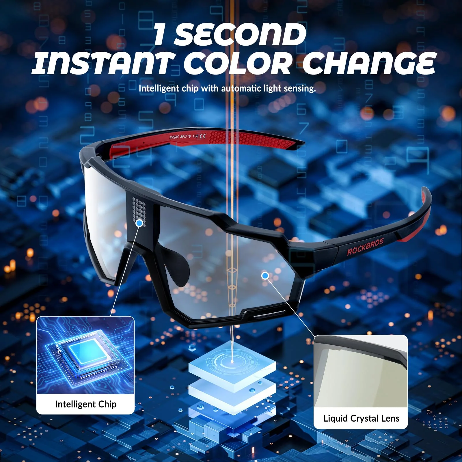 ROCKBROS Intelligent Cycling Glasses Sunglasses Photochromic + Polarized - Image 6