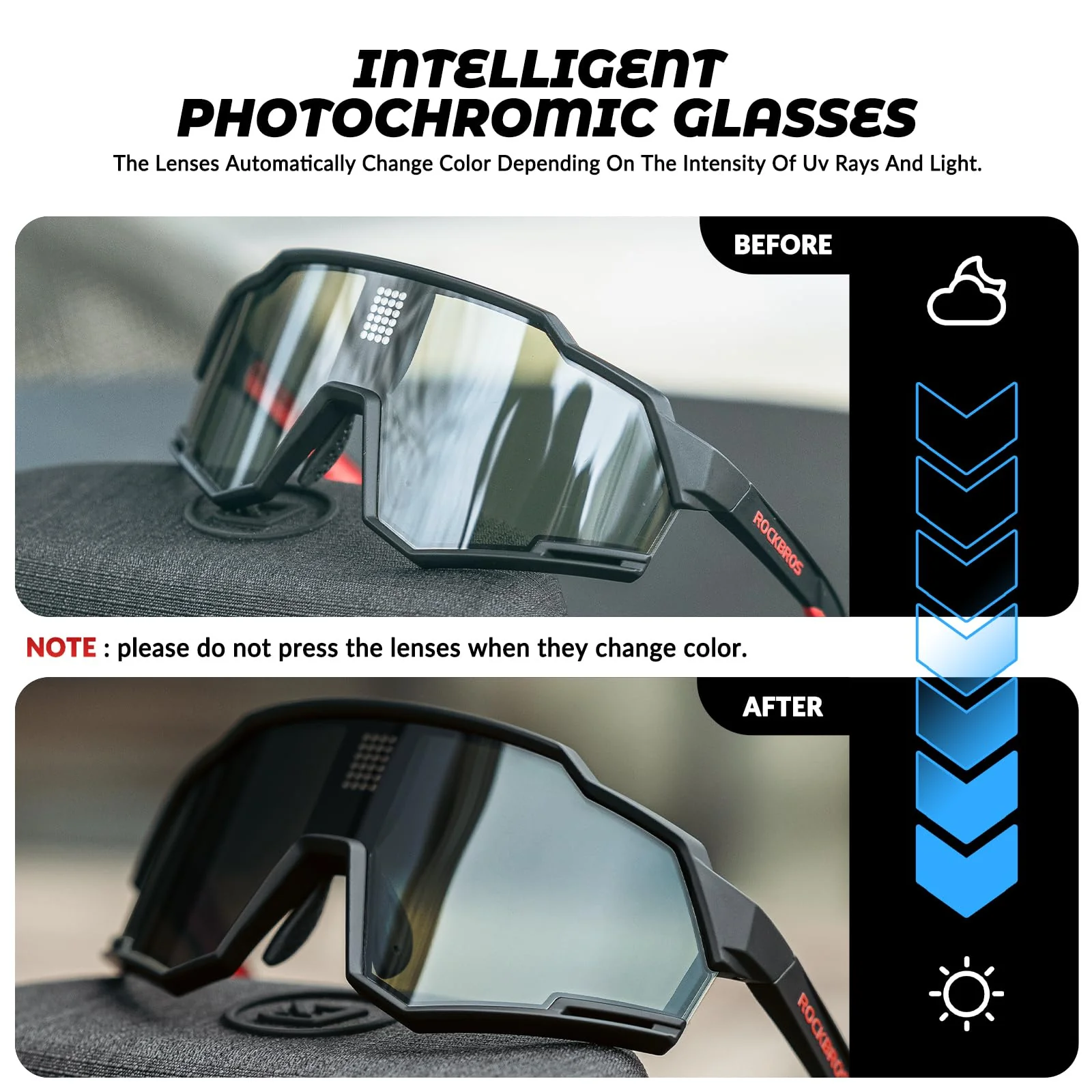 ROCKBROS Intelligent Cycling Glasses Sunglasses Photochromic + Polarized - Image 7