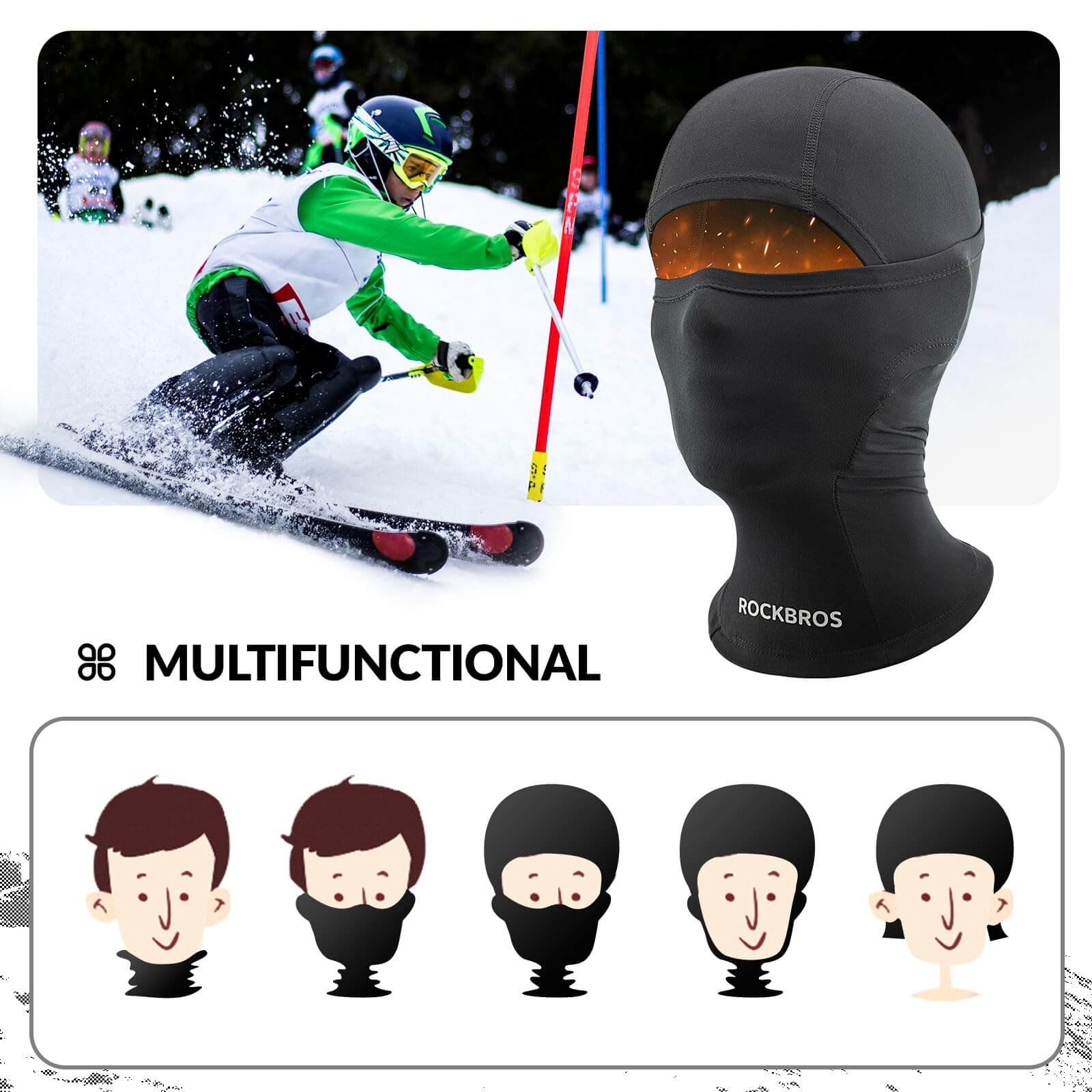 ROCKBROS Kids Balaclava Warm Face Mask for Girls Boys Outdoor Sports - Image 2
