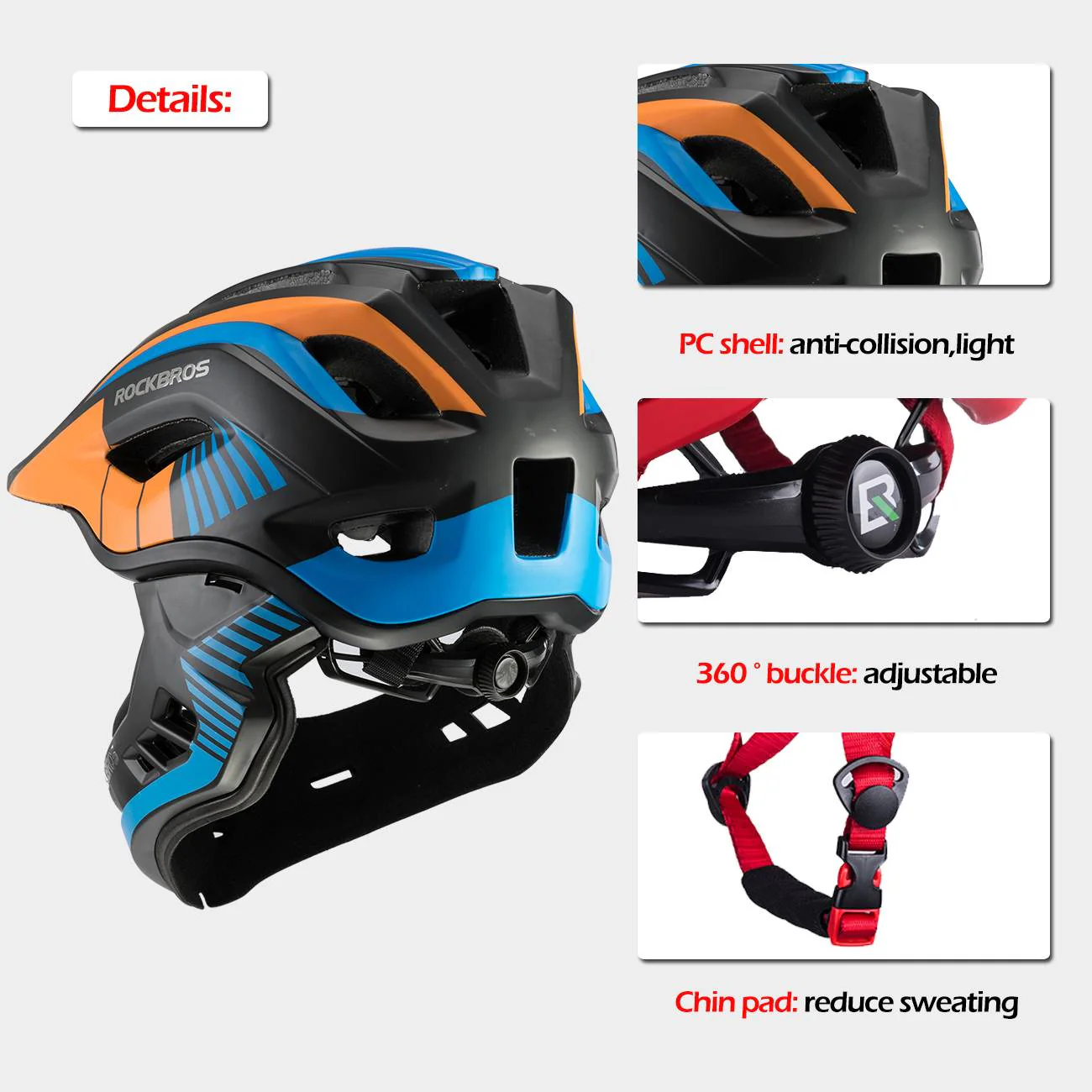 ROCKBROS Kids Helmet Full Face Protective Detachable 3-16 Youth Child - Image 12