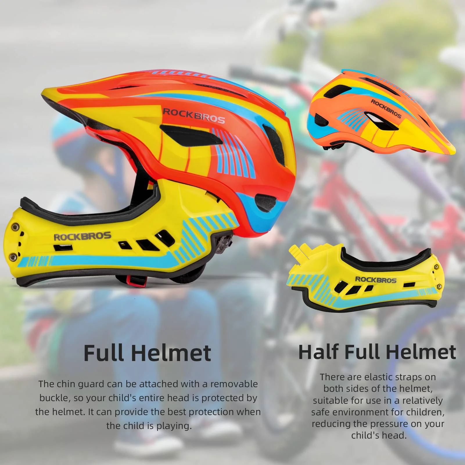 ROCKBROS Kids Helmet Full Face Protective Detachable 3-16 Youth Child - Image 15