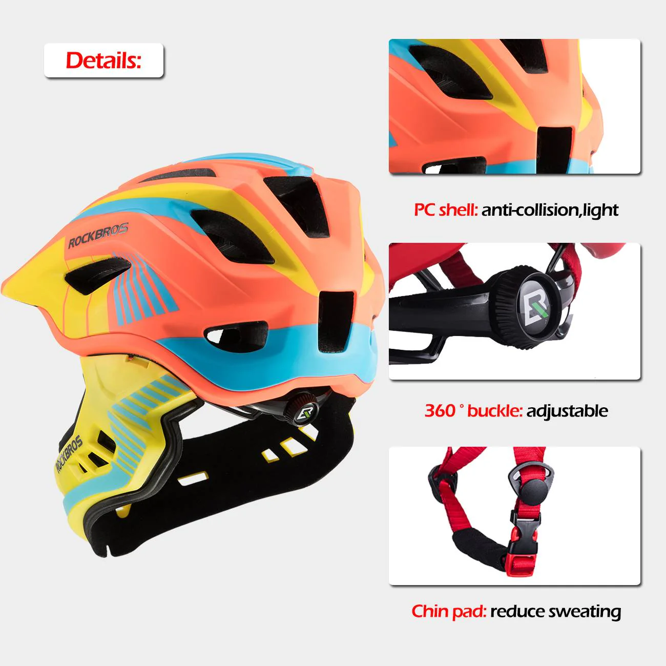 ROCKBROS Kids Helmet Full Face Protective Detachable 3-16 Youth Child - Image 16