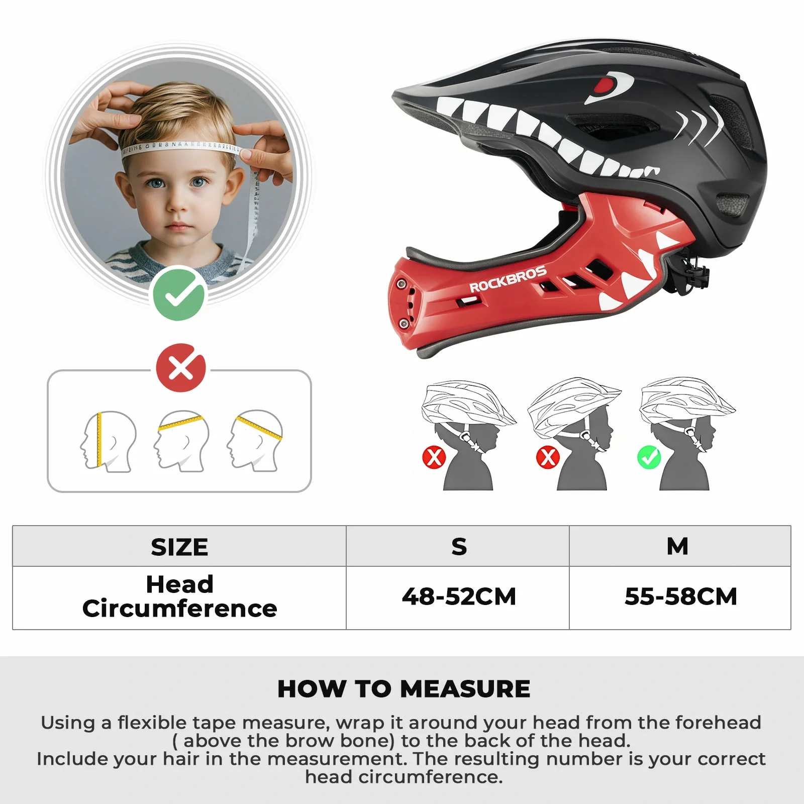 ROCKBROS Kids Helmet Full Face Protective Detachable 3-16 Youth Child - Image 20