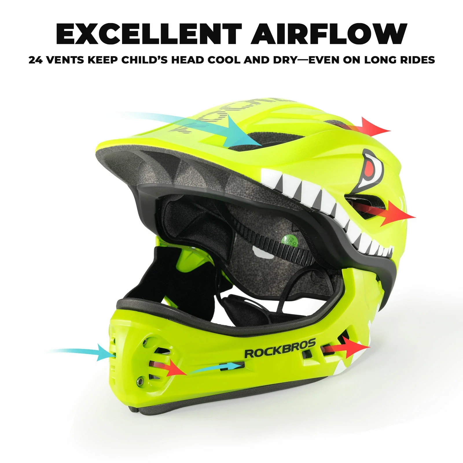ROCKBROS Kids Helmet Full Face Protective Detachable 3-16 Youth Child - Image 22