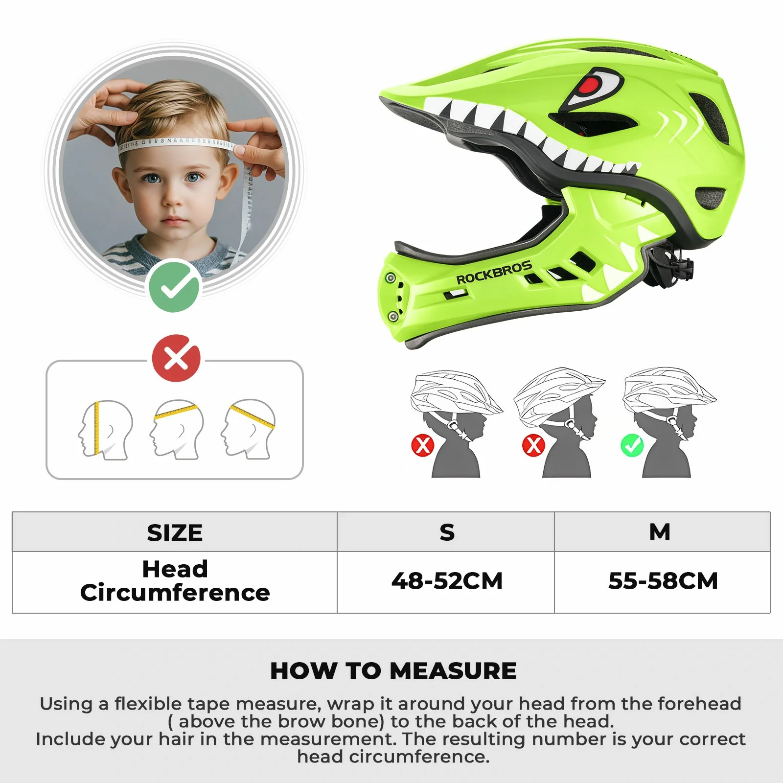 ROCKBROS Kids Helmet Full Face Protective Detachable 3-16 Youth Child - Image 24