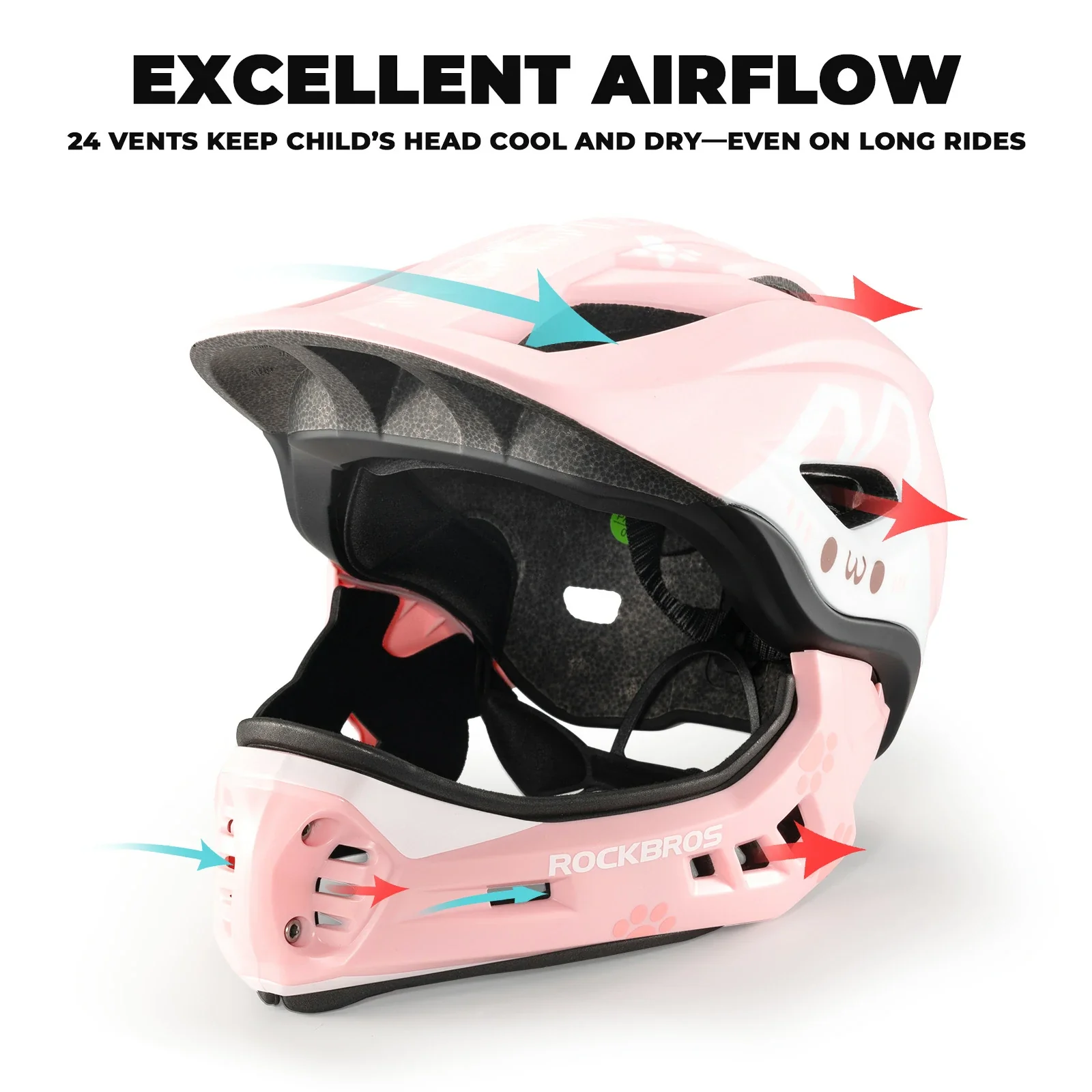 ROCKBROS Kids Helmet Full Face Protective Detachable 3-16 Youth Child - Image 26