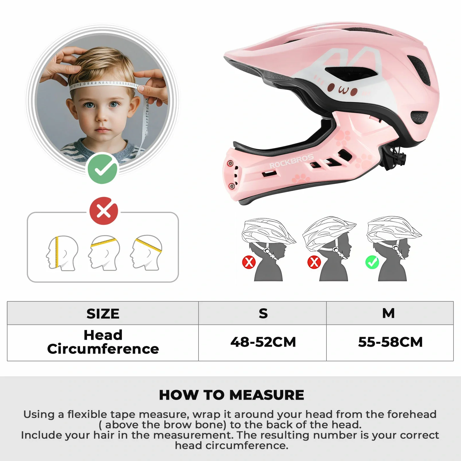ROCKBROS Kids Helmet Full Face Protective Detachable 3-16 Youth Child - Image 28