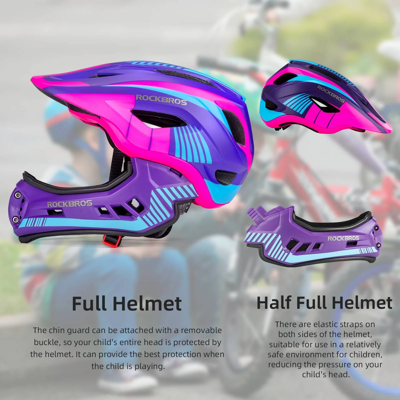ROCKBROS Kids Helmet Full Face Protective Detachable 3-16 Youth Child - Image 3