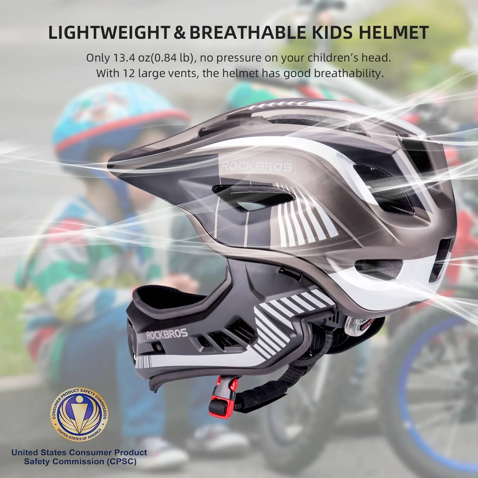 ROCKBROS Kids Helmet Full Face Protective Detachable 3-16 Youth Child - Image 6