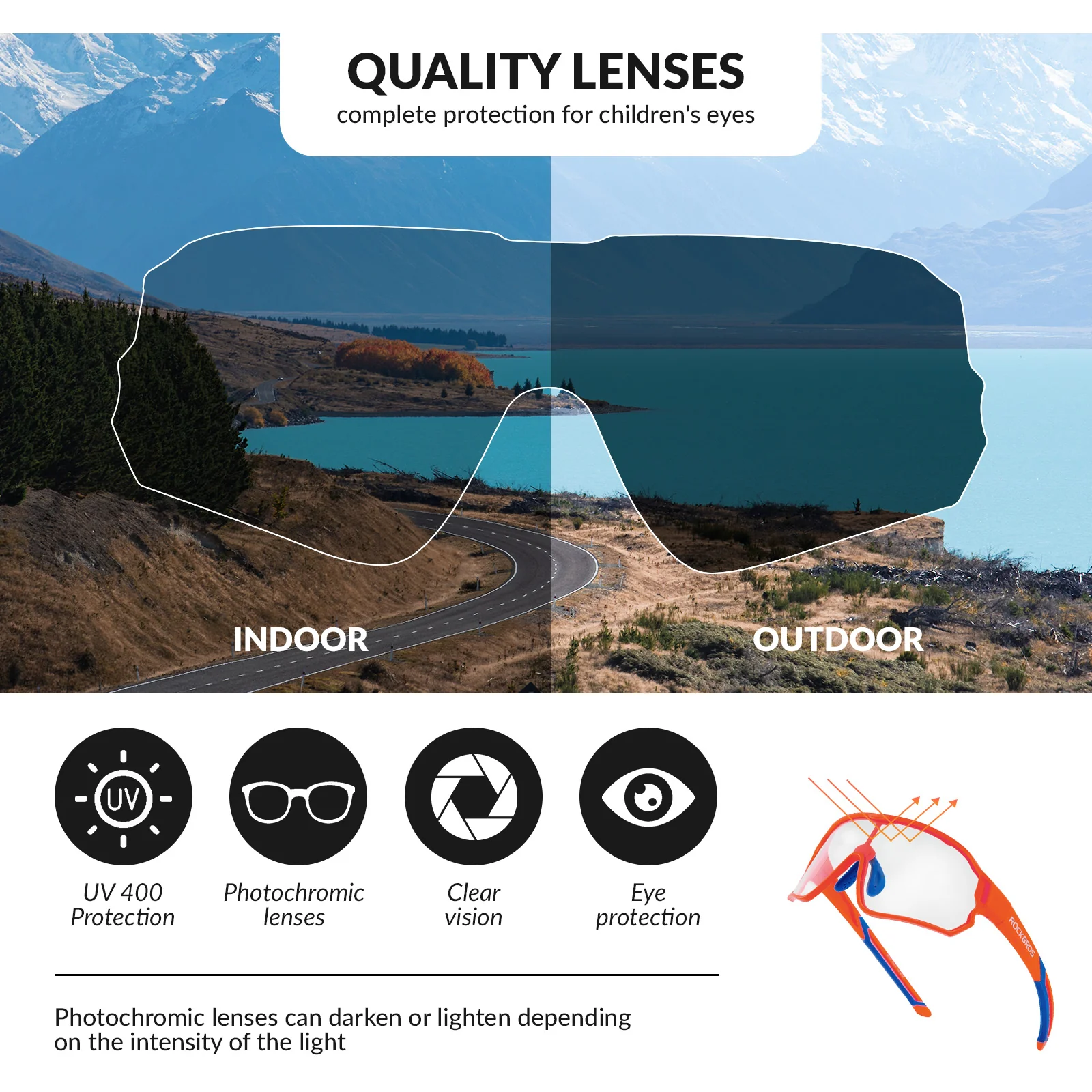 ROCKBROS Kids Photochromic Cycling Glasses UV400 Protection with TR90 Frame - Image 13