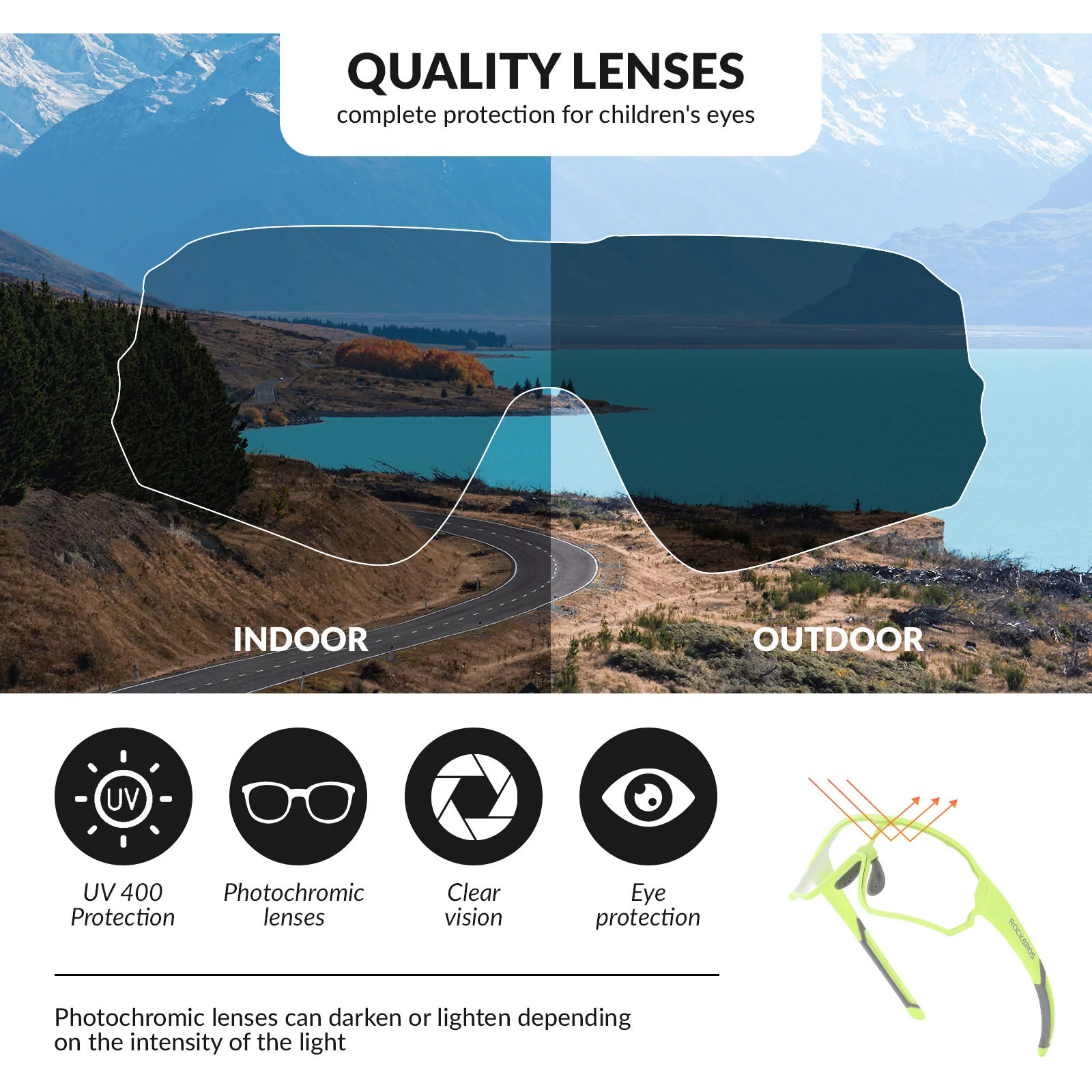 ROCKBROS Kids Photochromic Cycling Glasses UV400 Protection with TR90 Frame - Image 15