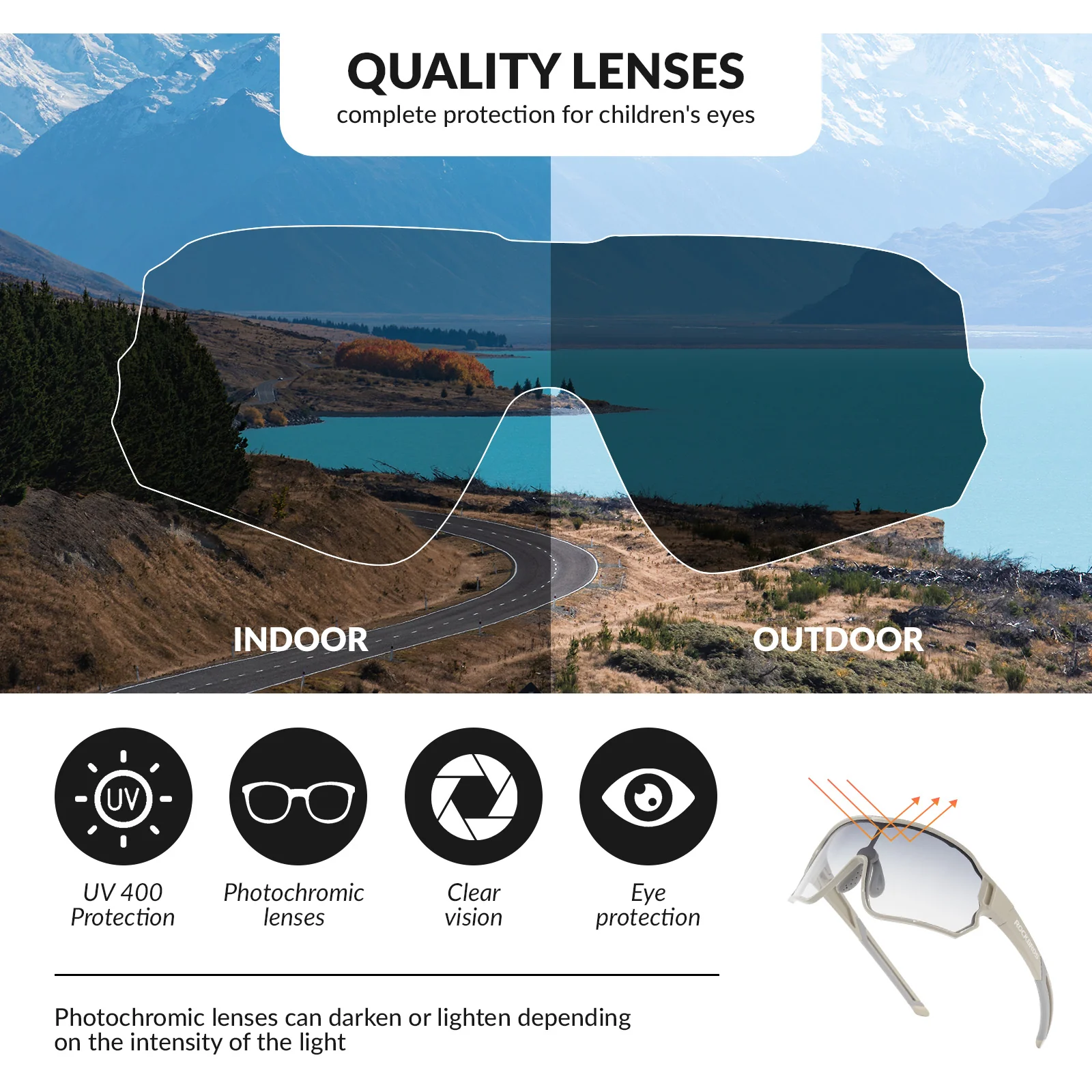 ROCKBROS Kids Photochromic Cycling Glasses UV400 Protection with TR90 Frame - Image 17