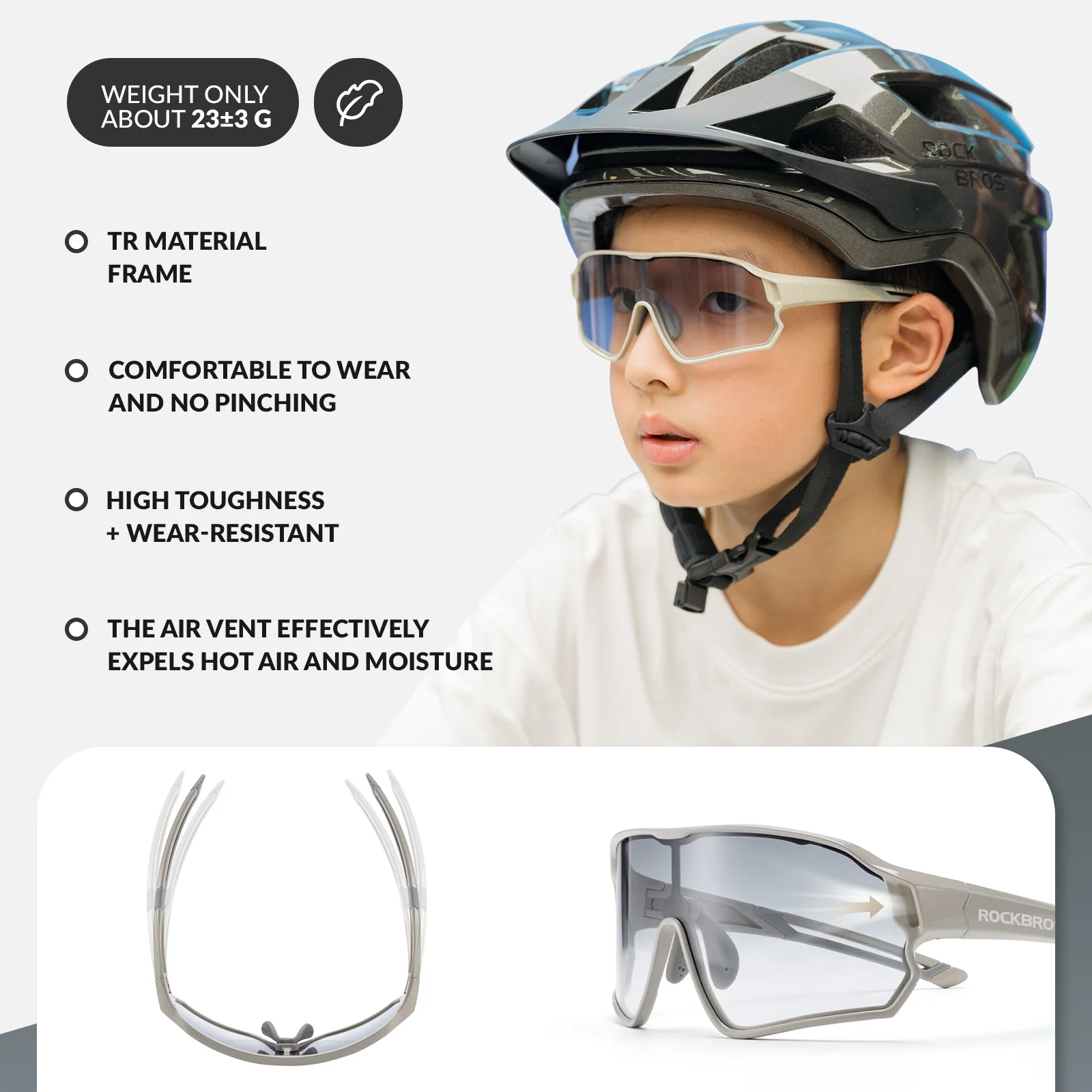 ROCKBROS Kids Photochromic Cycling Glasses UV400 Protection with TR90 Frame - Image 19