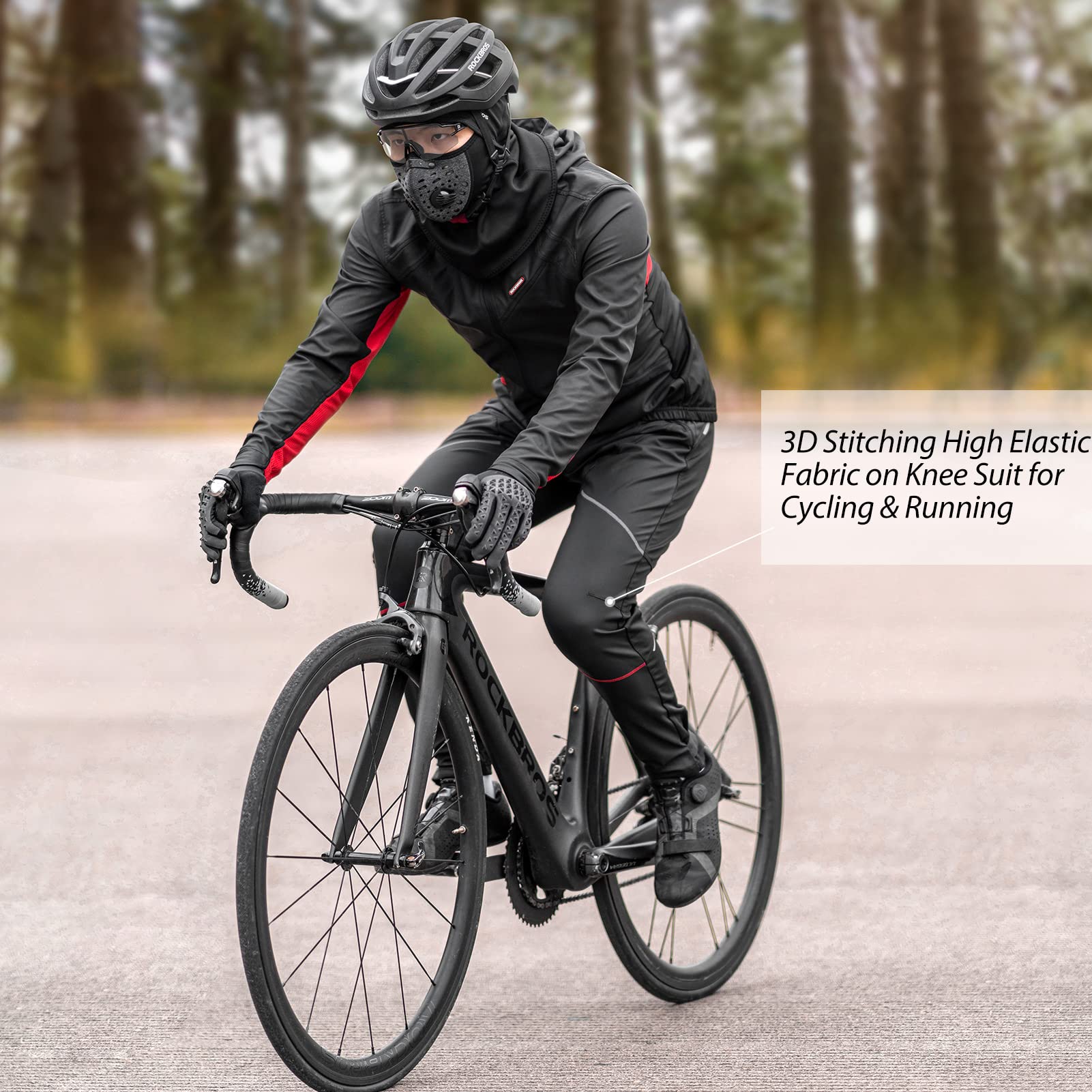 Men's Black Thermal Long Cycling Trousers Windproof - Image 4